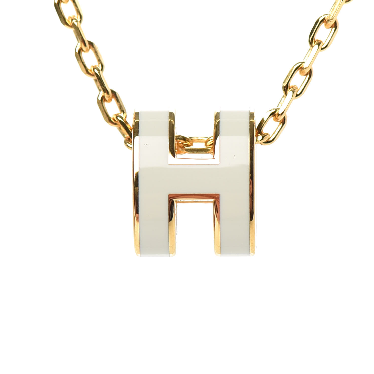 HERMES Lacquered Gold Mini Pop H Pendant Necklace White 733200 ...