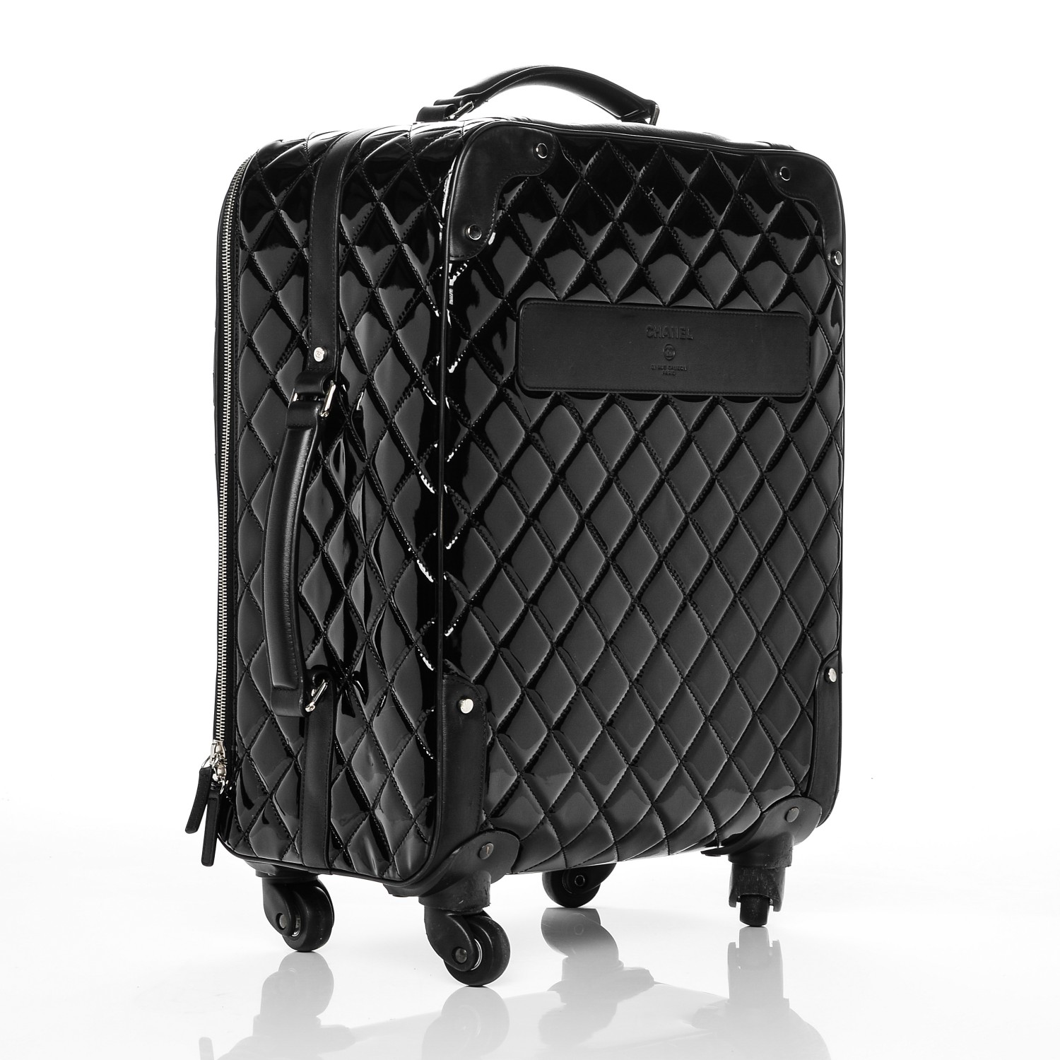 CHANEL Vinyl Calfskin Quilted Trolley Rolling Luggage Black 188394