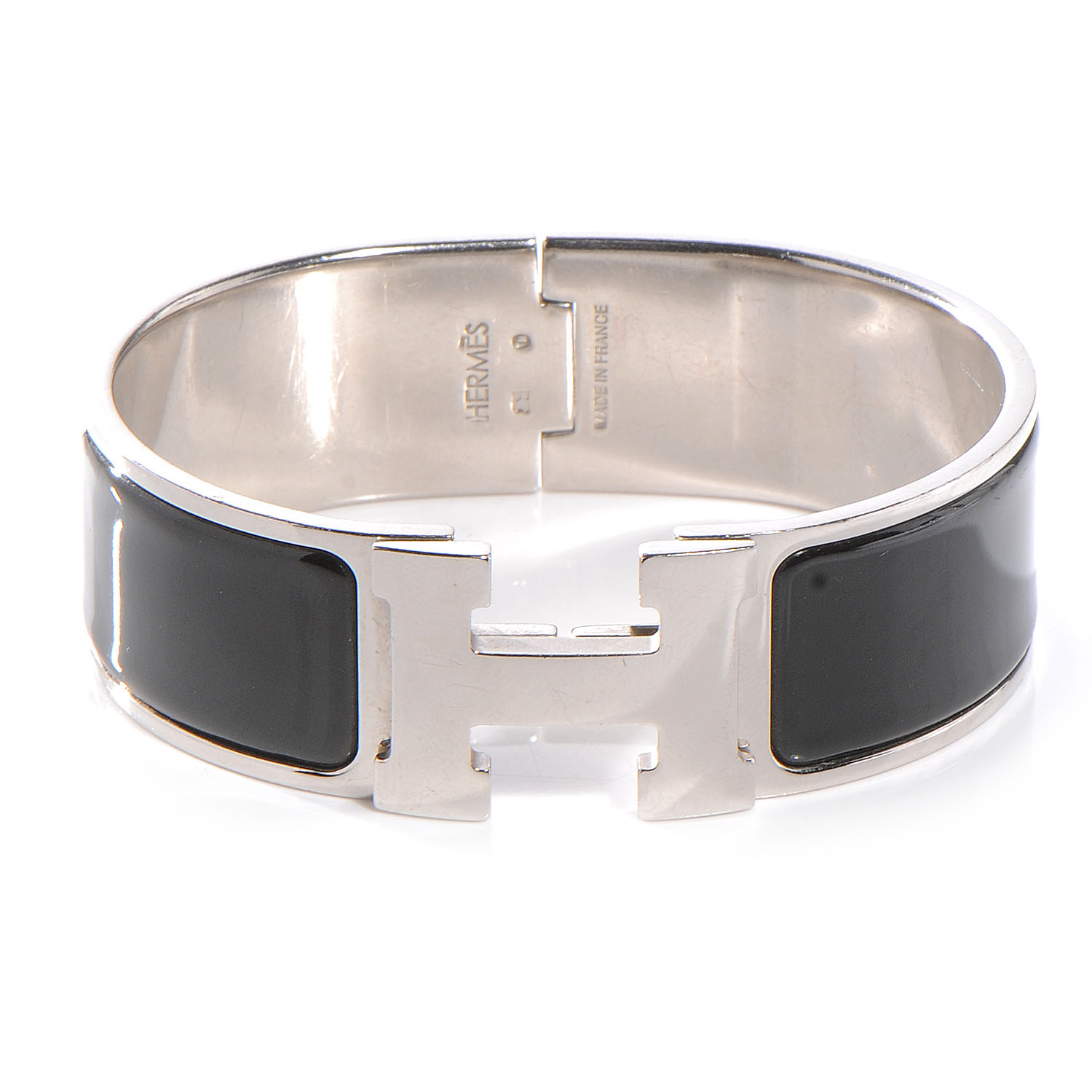 HERMES Enamel Clic Clac H Bracelet Wide PM Black 53920