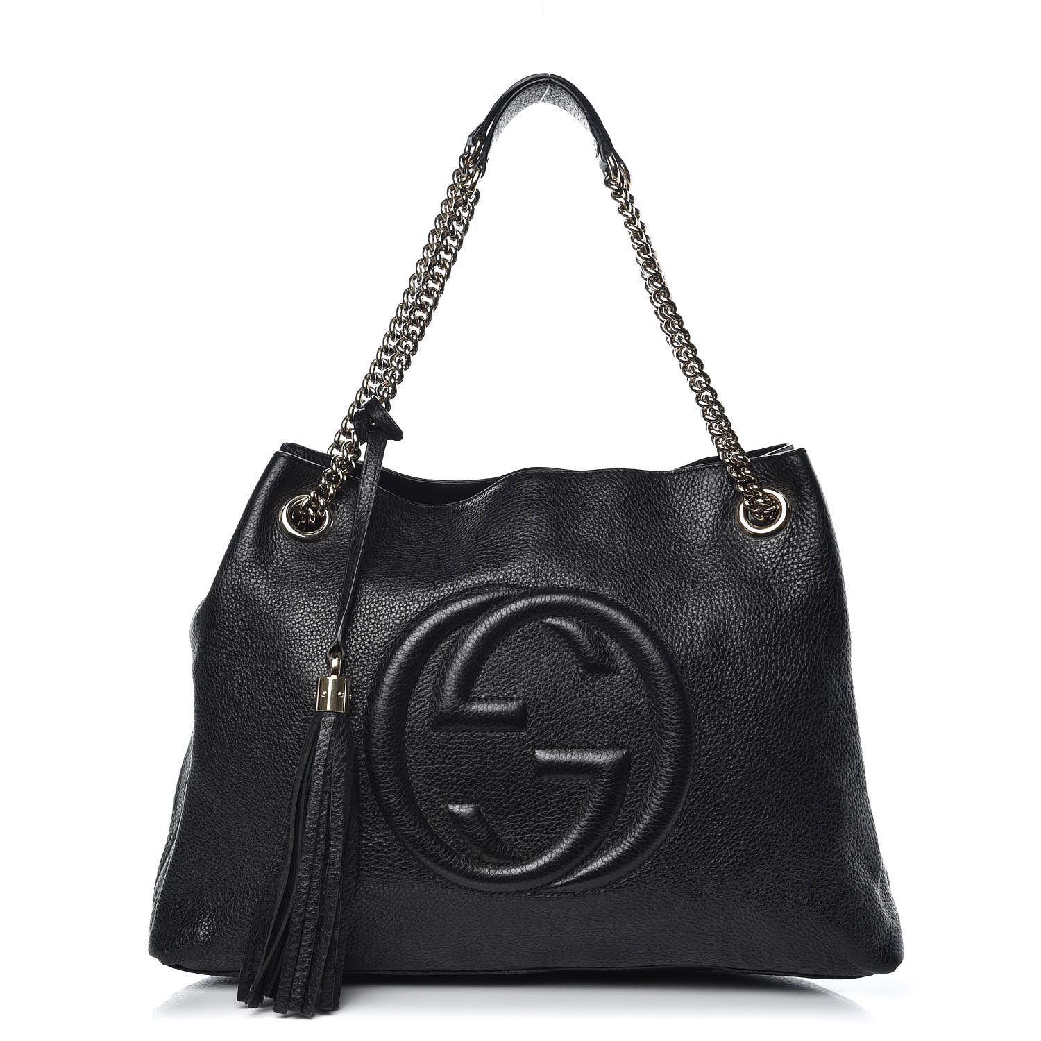 gucci pebbled calfskin medium soho chain shoulder bag black