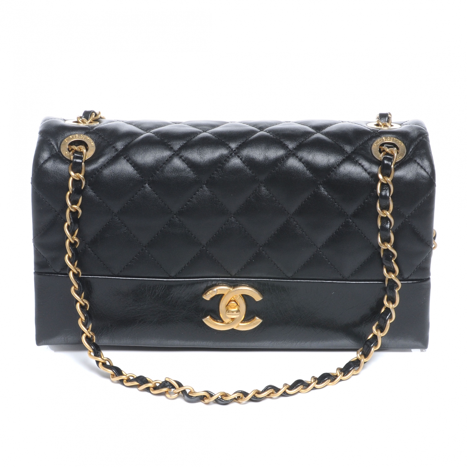 CHANEL Calfskin Soft Elegance Flap Bag Black 48422