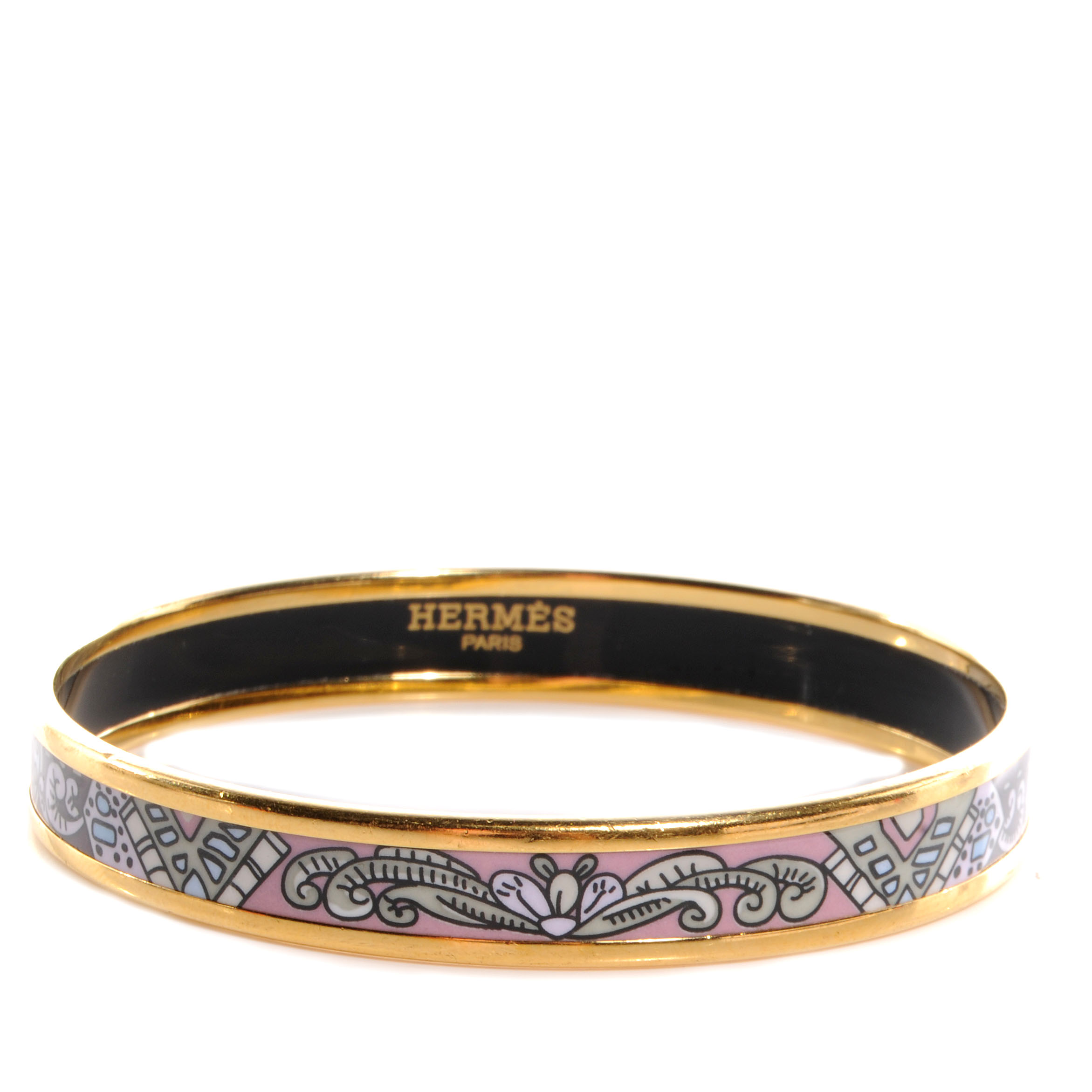 HERMES Enamel Narrow Printed Bracelet 65 Pink 65660