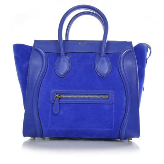 CELINE Leather Suede Mini Luggage Bag Royal Blue 21661