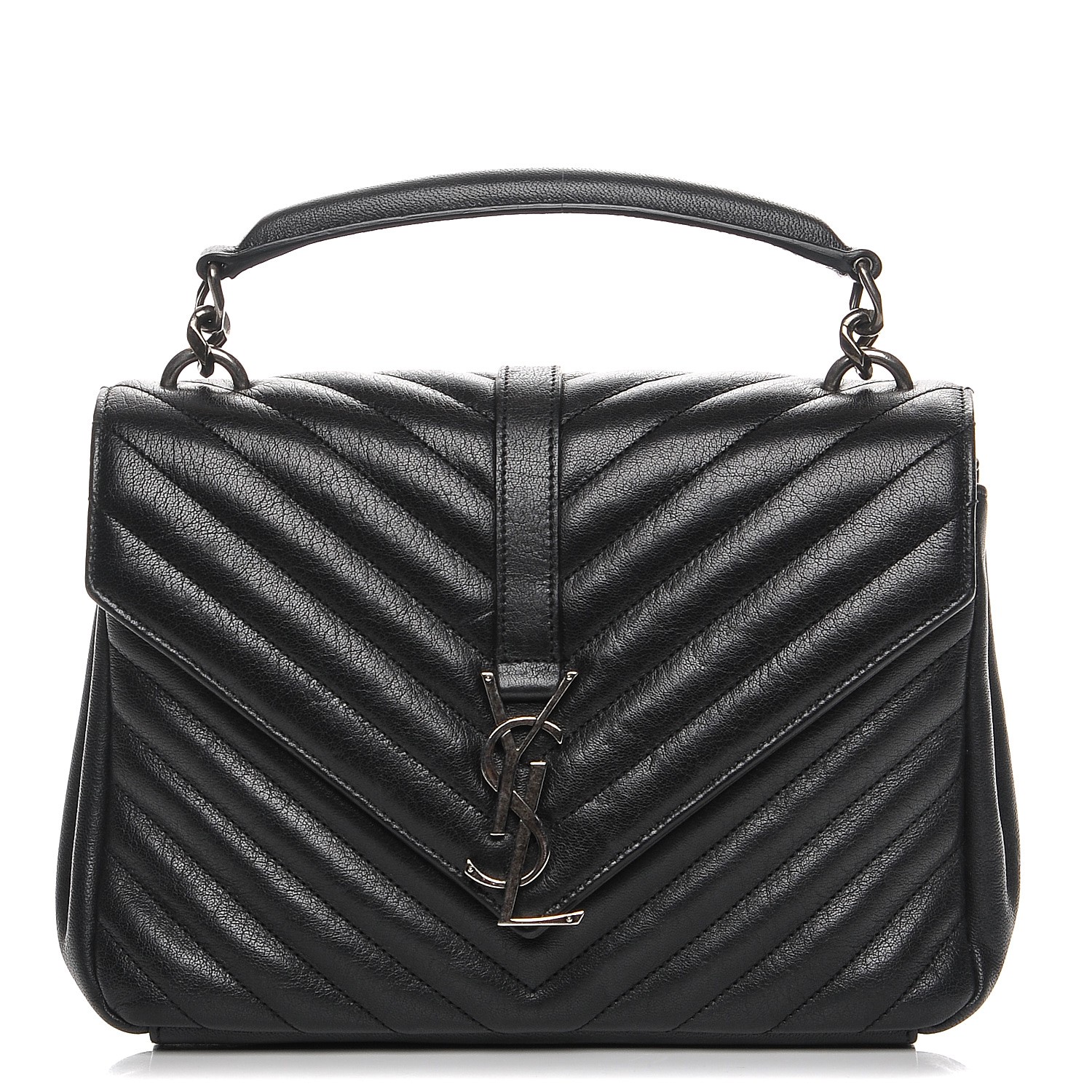 SAINT LAURENT Sheepskin Matelasse Chevron Monogram Medium College Bag ...