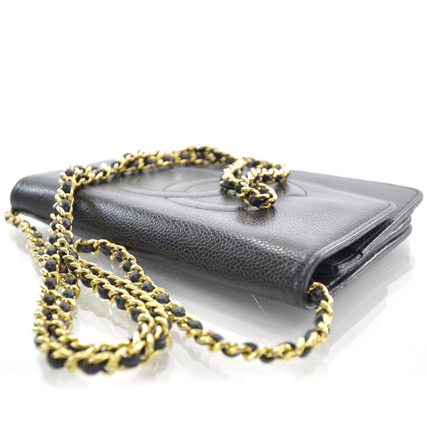 women's hourglass wallet on chain in black