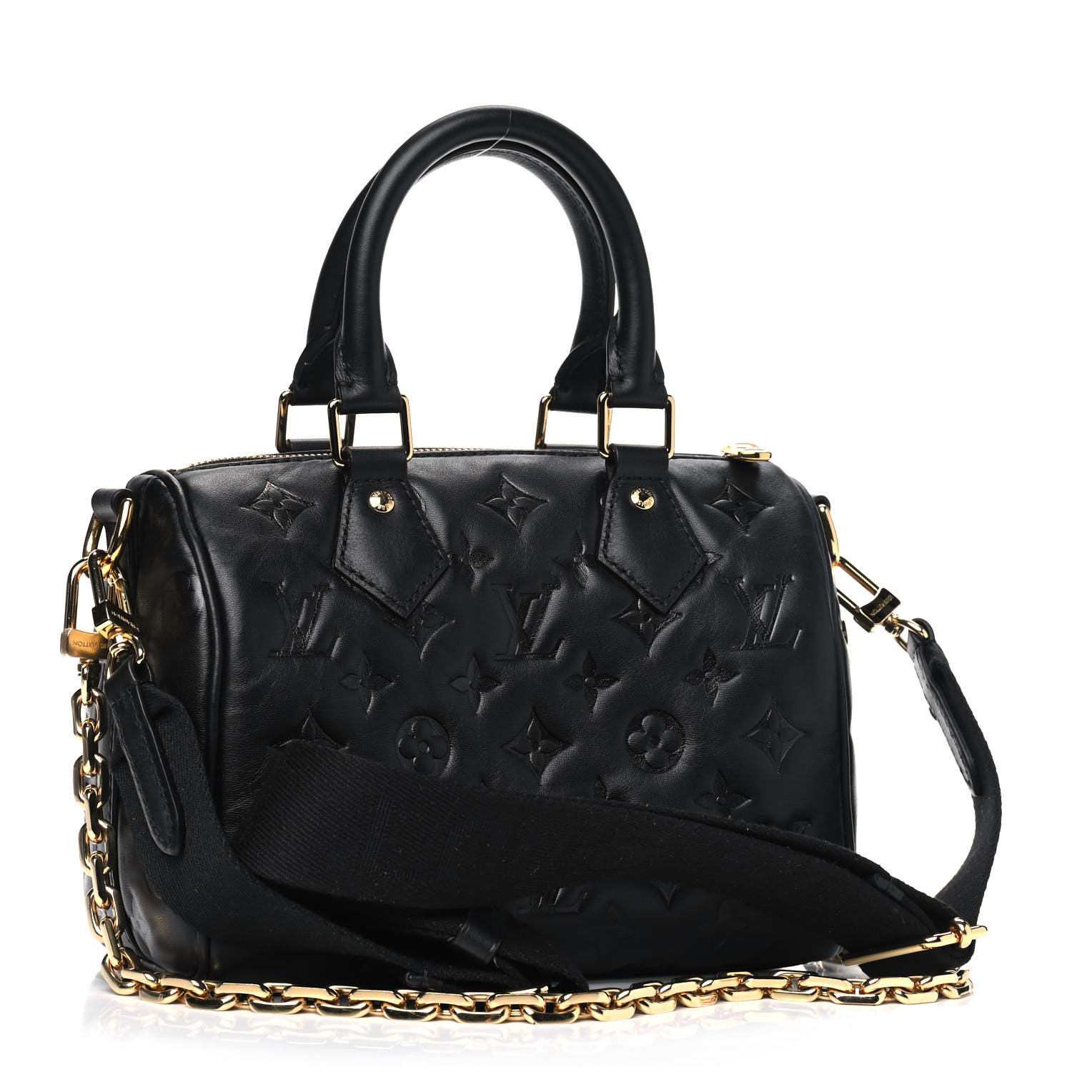 LOUIS VUITTON Lambskin Embossed Monogram Speedy 22 Bandouliere Black ...