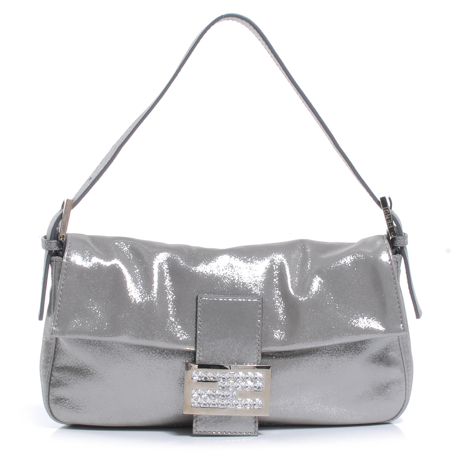 FENDI Metallic Lurex Crystal Baguette Silver 51148 | FASHIONPHILE