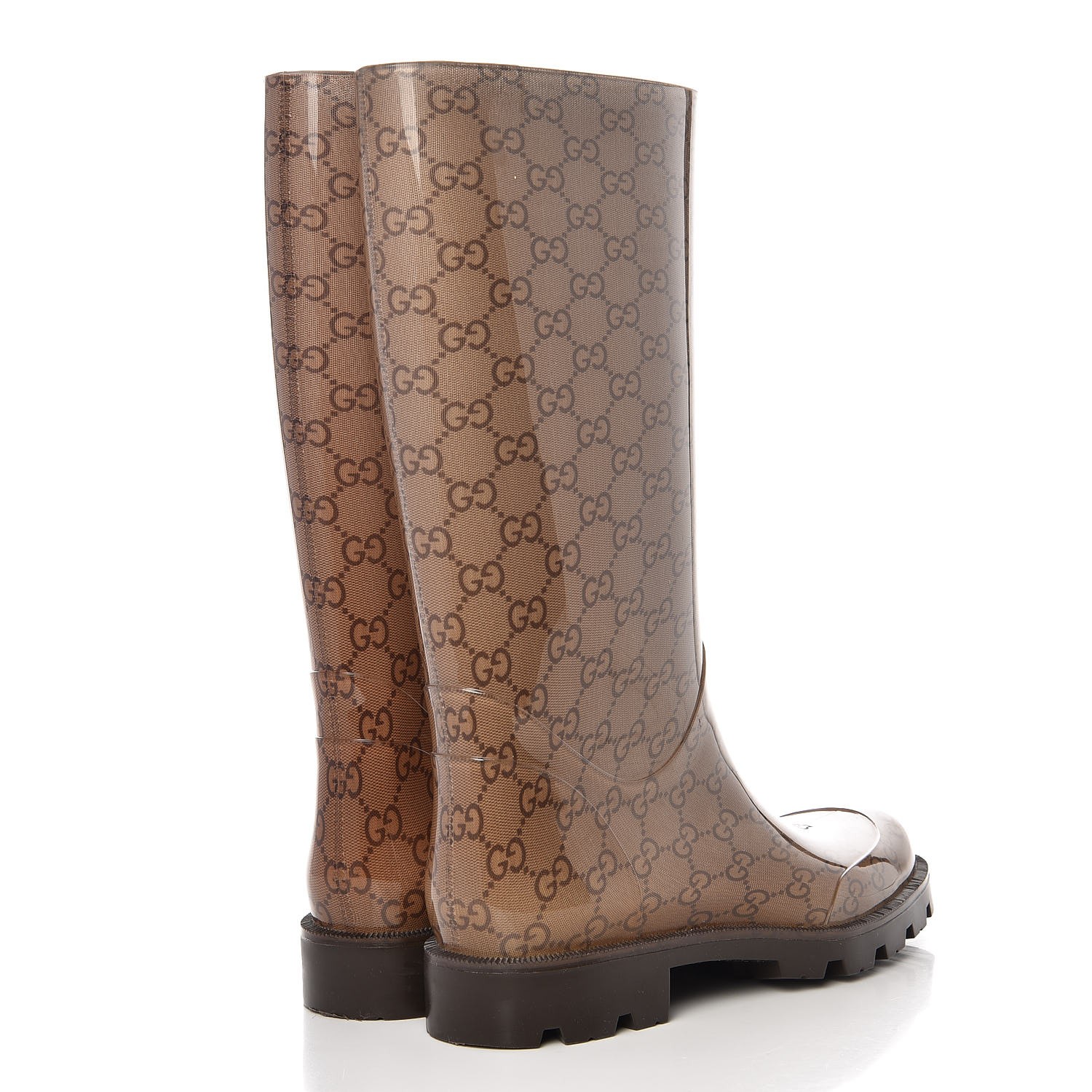 GUCCI Rubber Monogram Flat Boots 39 Brown 269948 | FASHIONPHILE