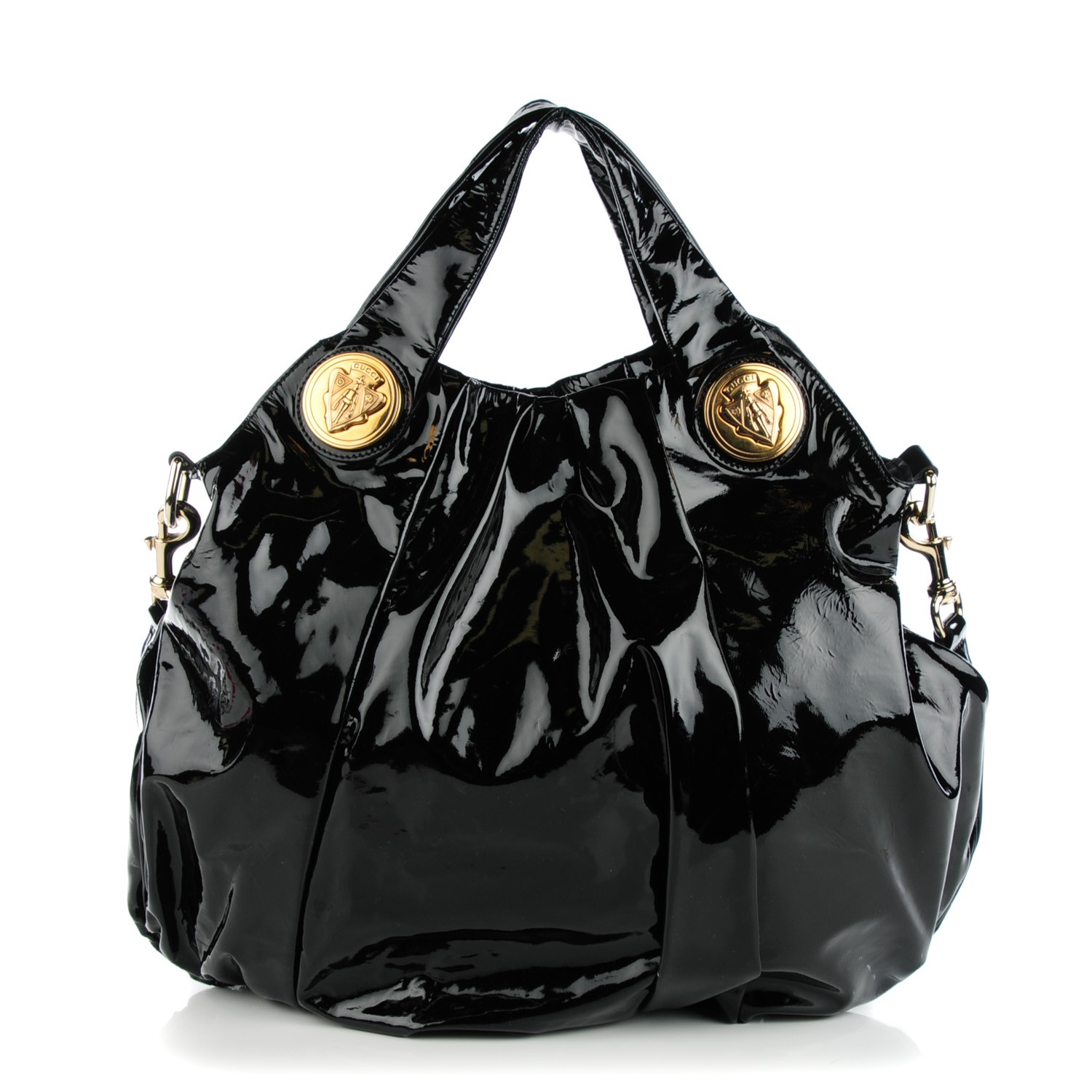 GUCCI Patent Large Hysteria Top Handle Bag Black 129920