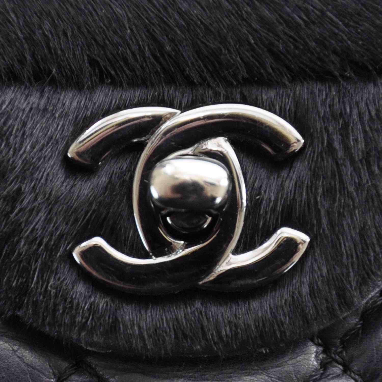 CHANEL Aged Calfskin Miss Pony Fur Medium Flap Black 34433