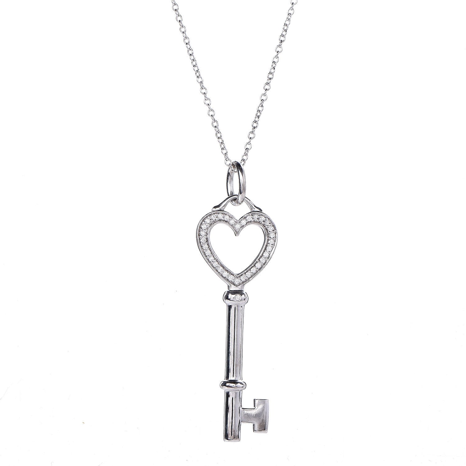 TIFFANY & CO 18K White Gold Diamond Mini Heart Key Charm Pendant ...