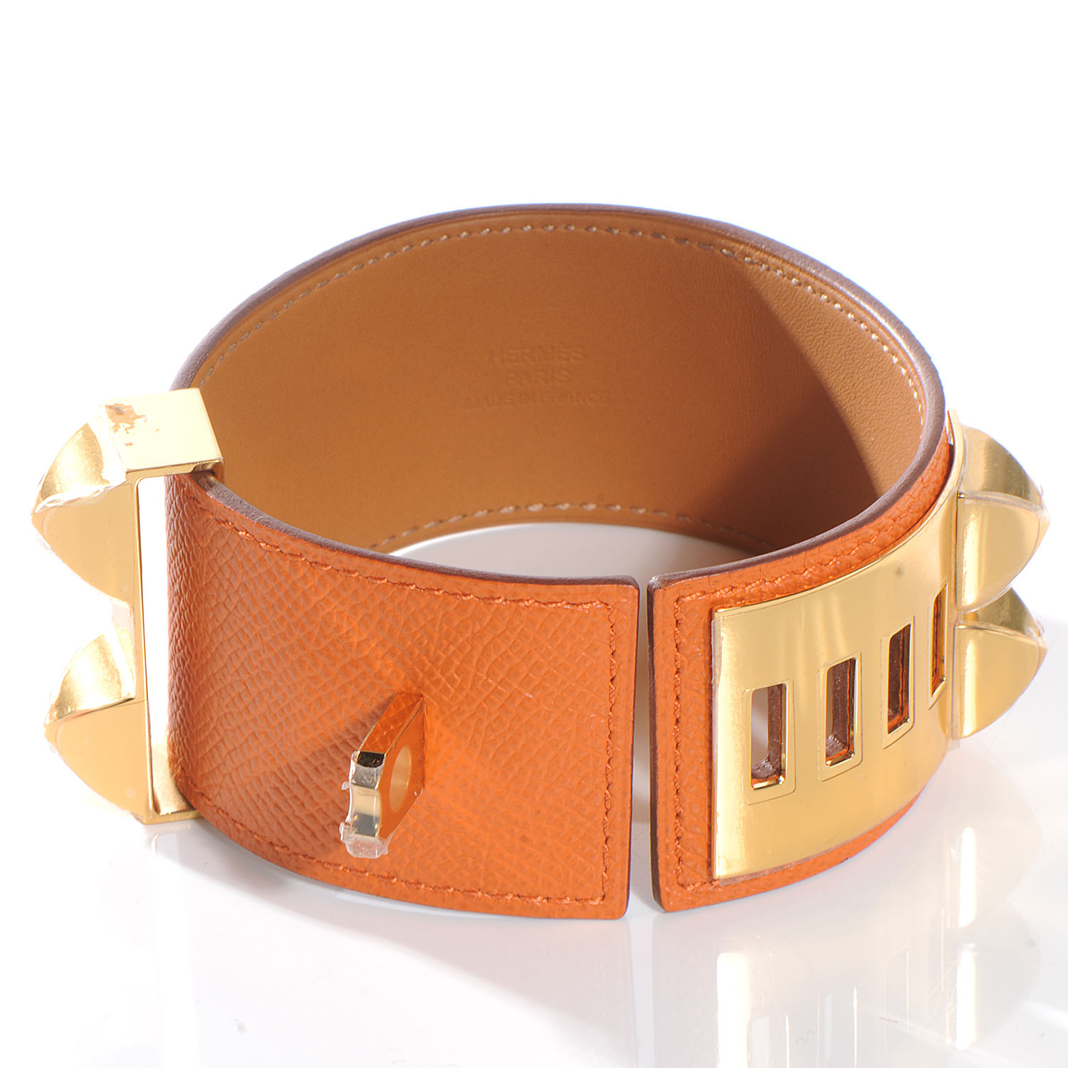 HERMES Epsom Collier de Chien CDC Bracelet Orange Large 53621