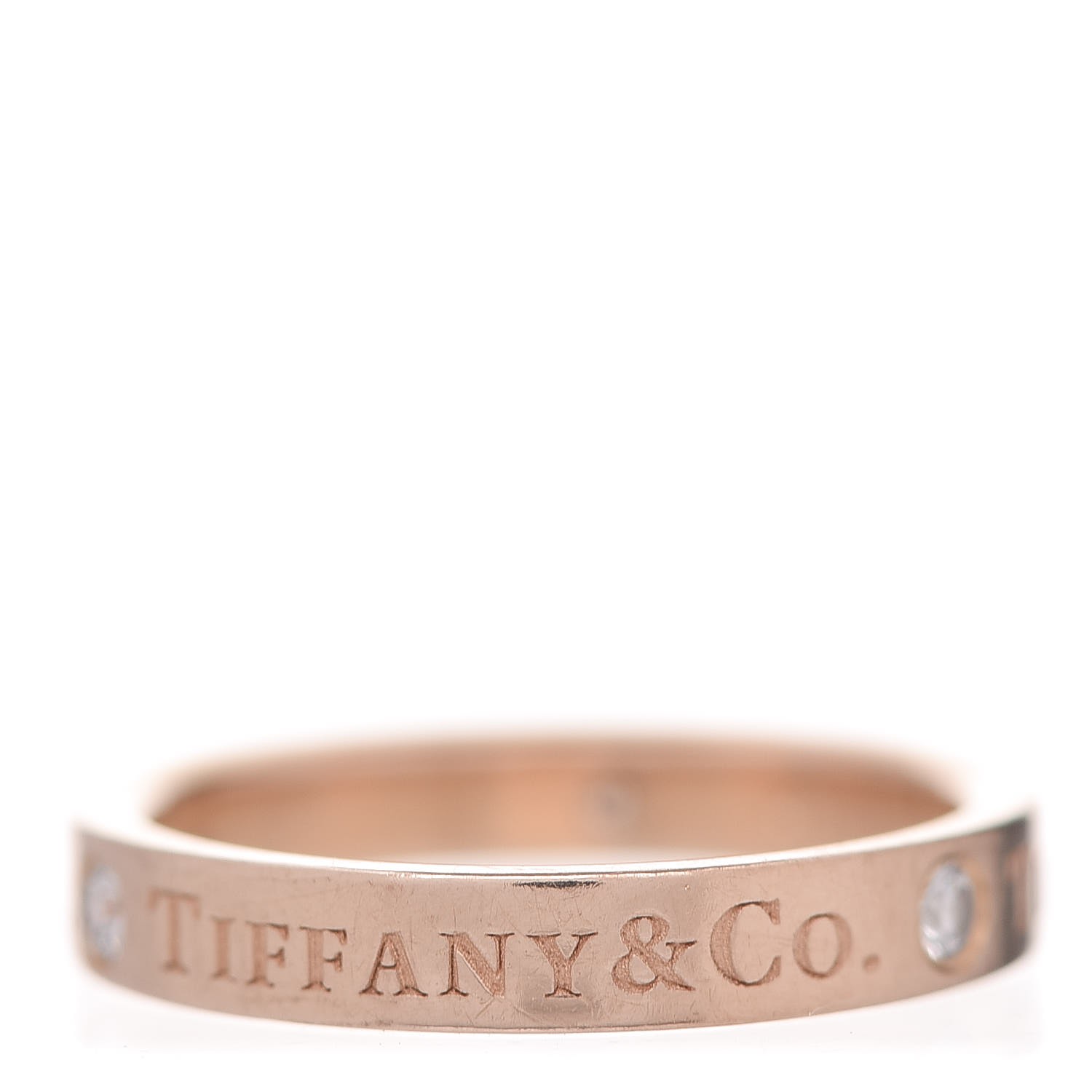 TIFFANY 18K Rose Gold Diamond Logo Band Ring 48 4.5 306689