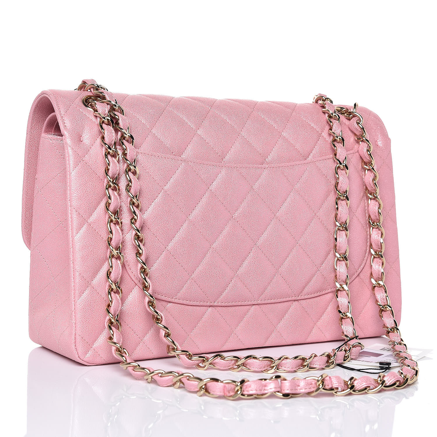 CHANEL Iridescent Caviar Quilted Jumbo Double Flap Rose Pink 362449