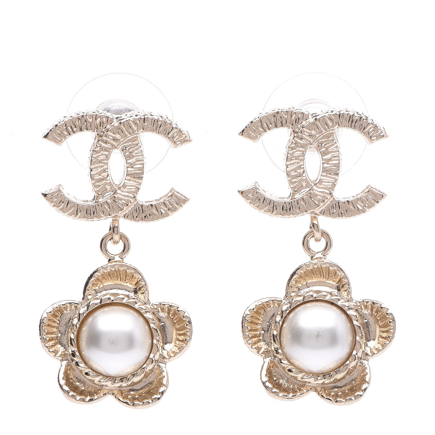 CHANEL Pearl CC Camellia Earrings Gold 331553
