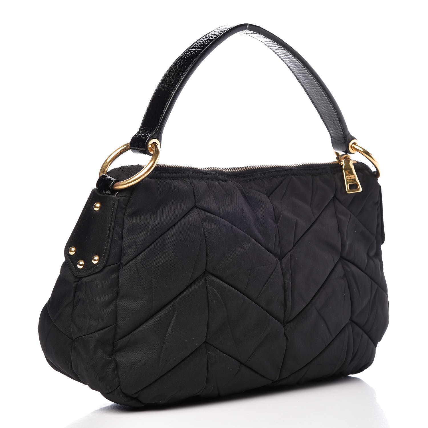 PRADA Tessuto Nylon Chevron Quilted Shoulder Bag Nero Black 339644