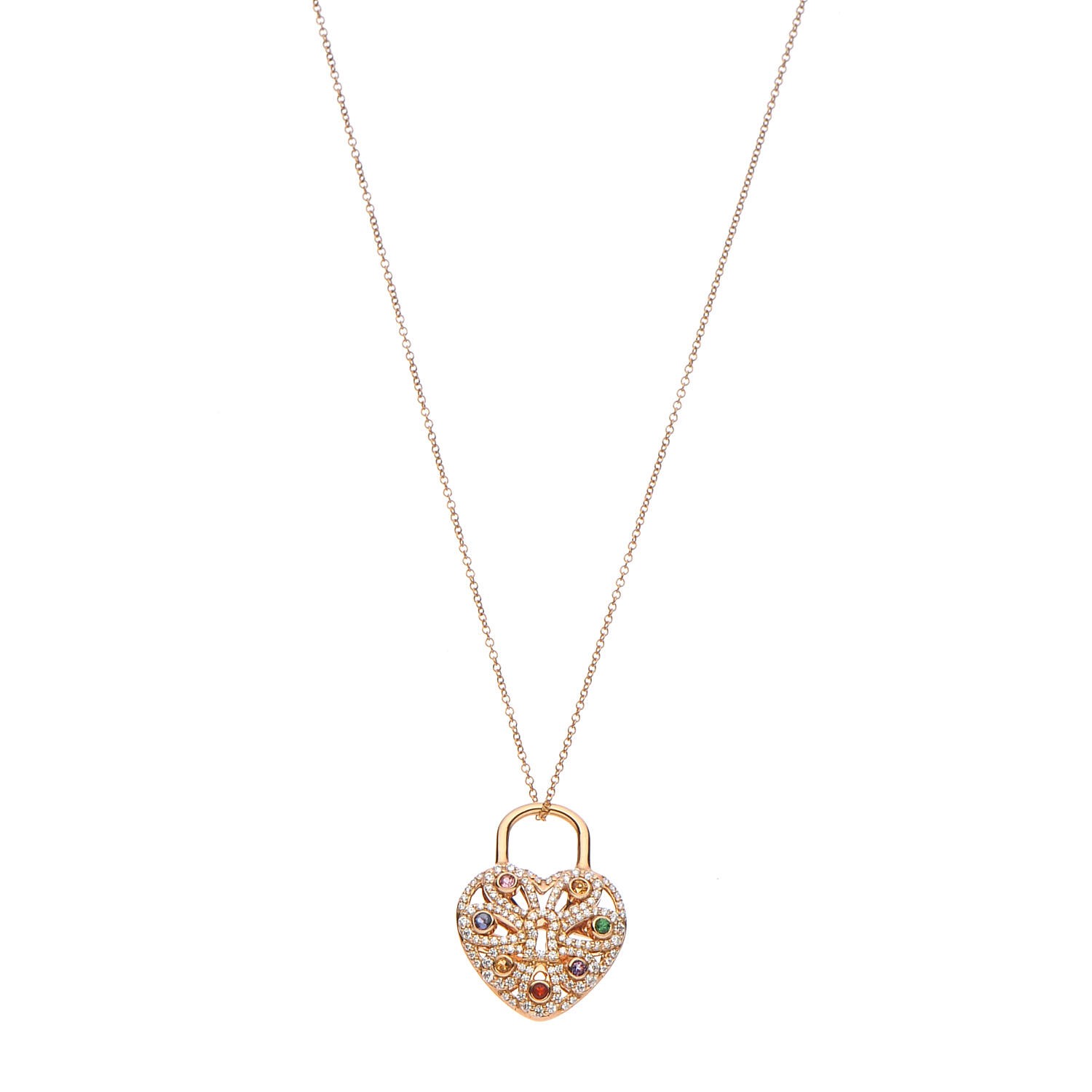 Tiffany 18k Rose Gold Diamond Multistone Filigree Heart Pendant Necklace Fashionphile