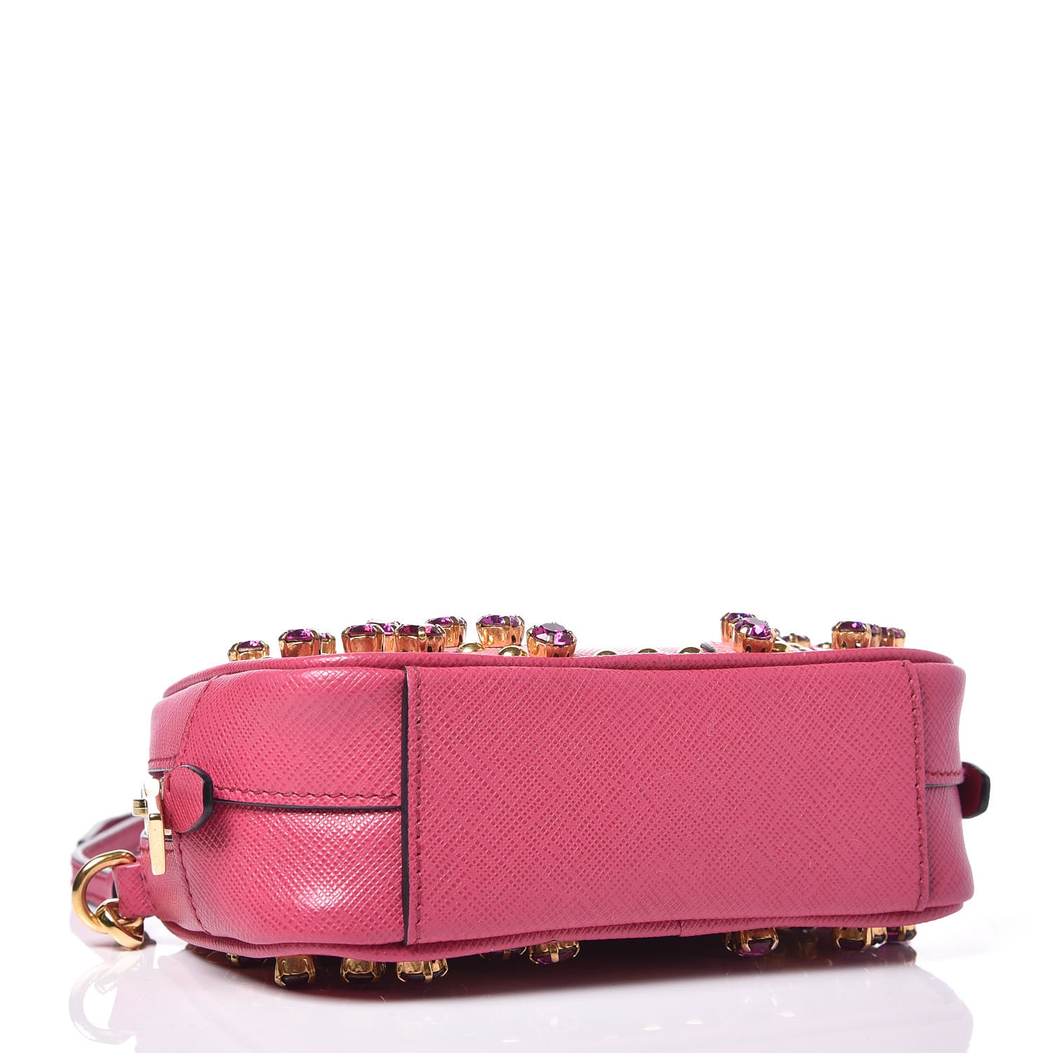 Prada Saffiano Crystal Embellished Mini Camera Crossbody Fuxia Geranio