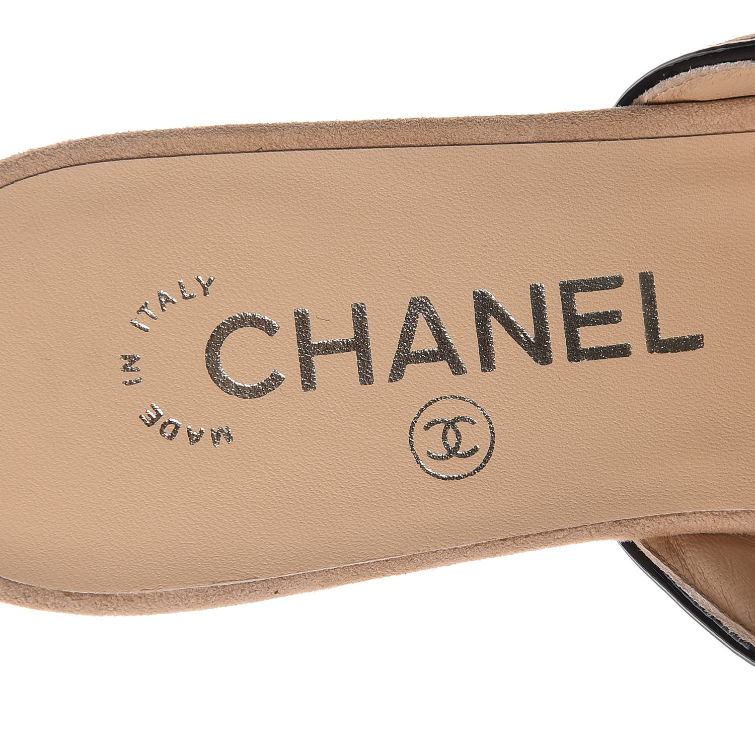 CHANEL Suede Quilted Mules 36.5 Beige Black 319434