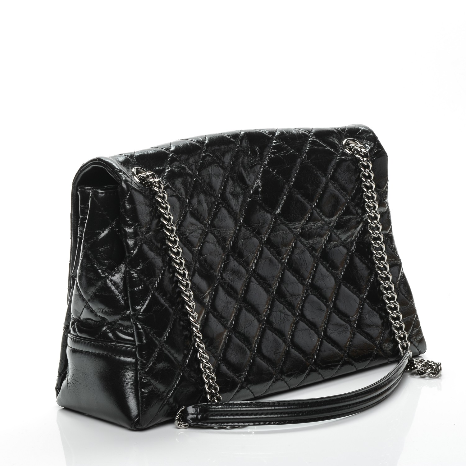 CHANEL Glazed Calfskin Quilted Large Lady Pearly Flap Black 194840