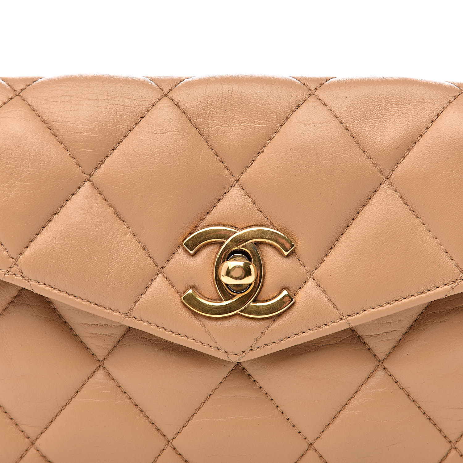 CHANEL Lambskin Quilted Flap Waist Belt Bag 70 28 Beige 521539