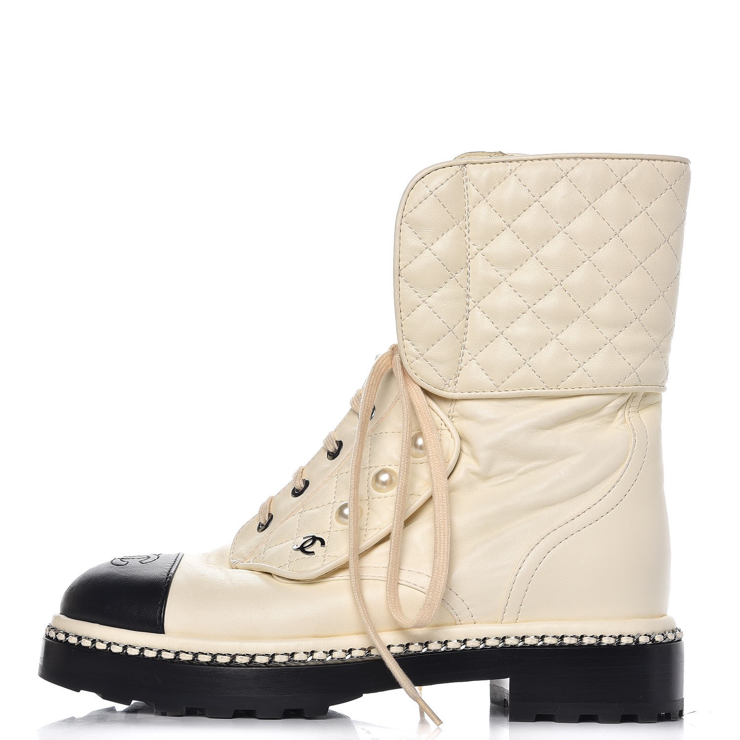 white chanel combat boots