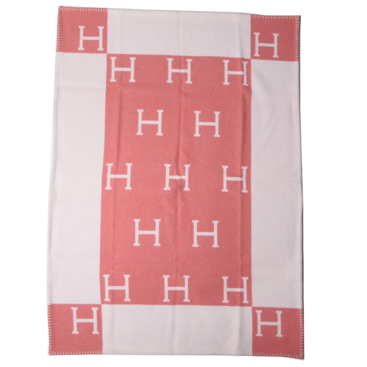 HERMES Wool Cashmere Avalon H Baby Blanket Pink 72334 FASHIONPHILE