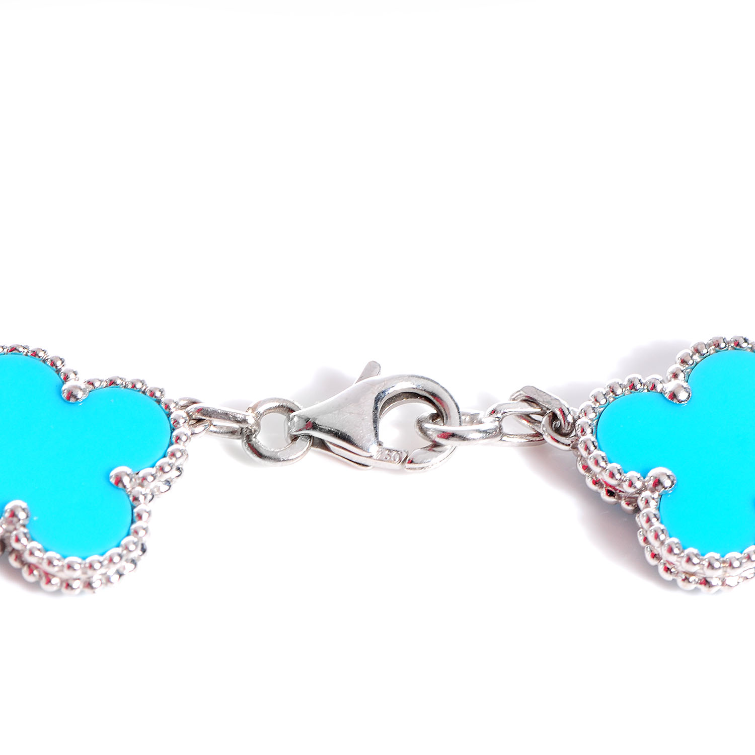 VAN CLEEF & ARPELS 18K White Gold Turquoise 5 Motifs Vintage Alhambra ...