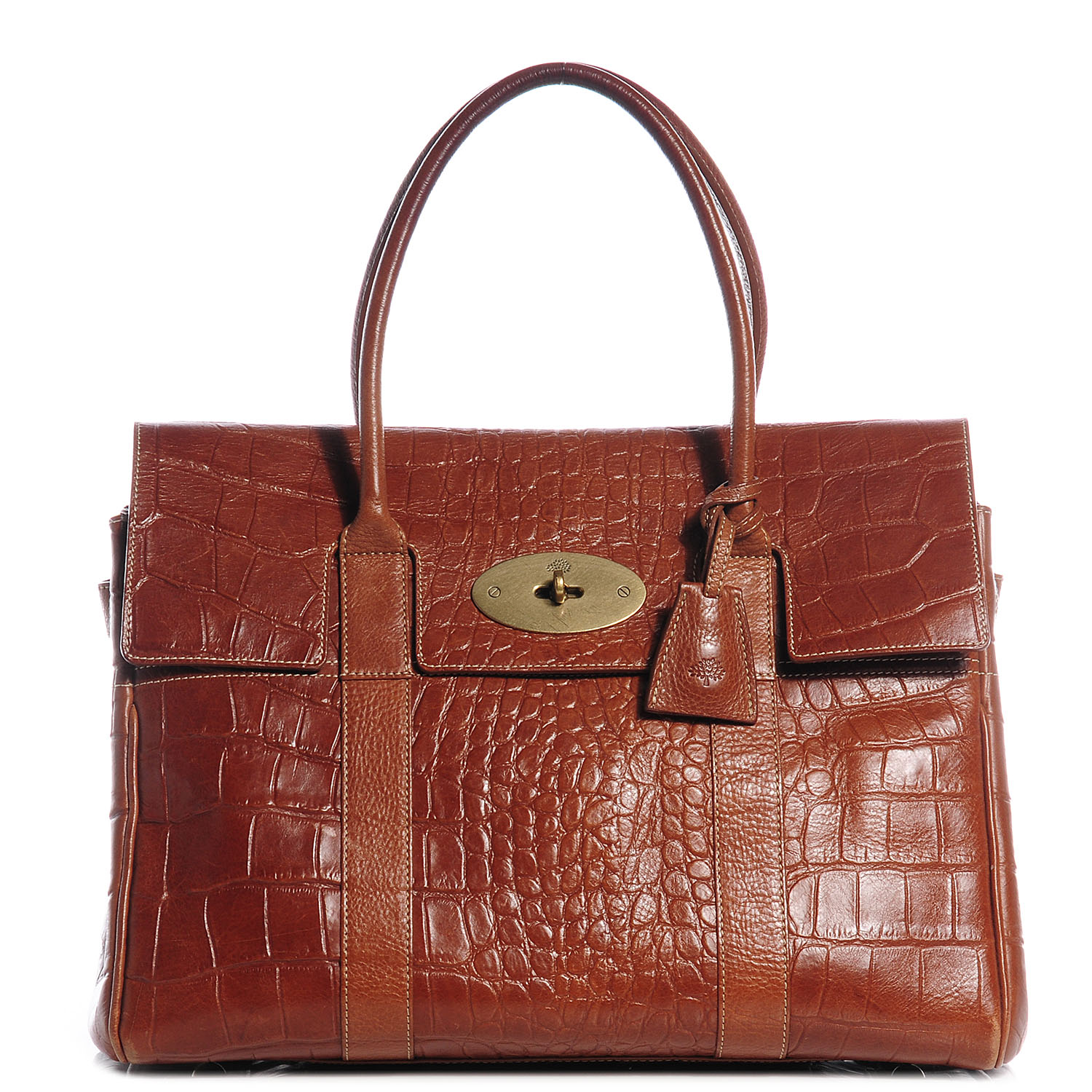 MULBERRY Crocodile Embossed Bayswater Satchel Oak 72853