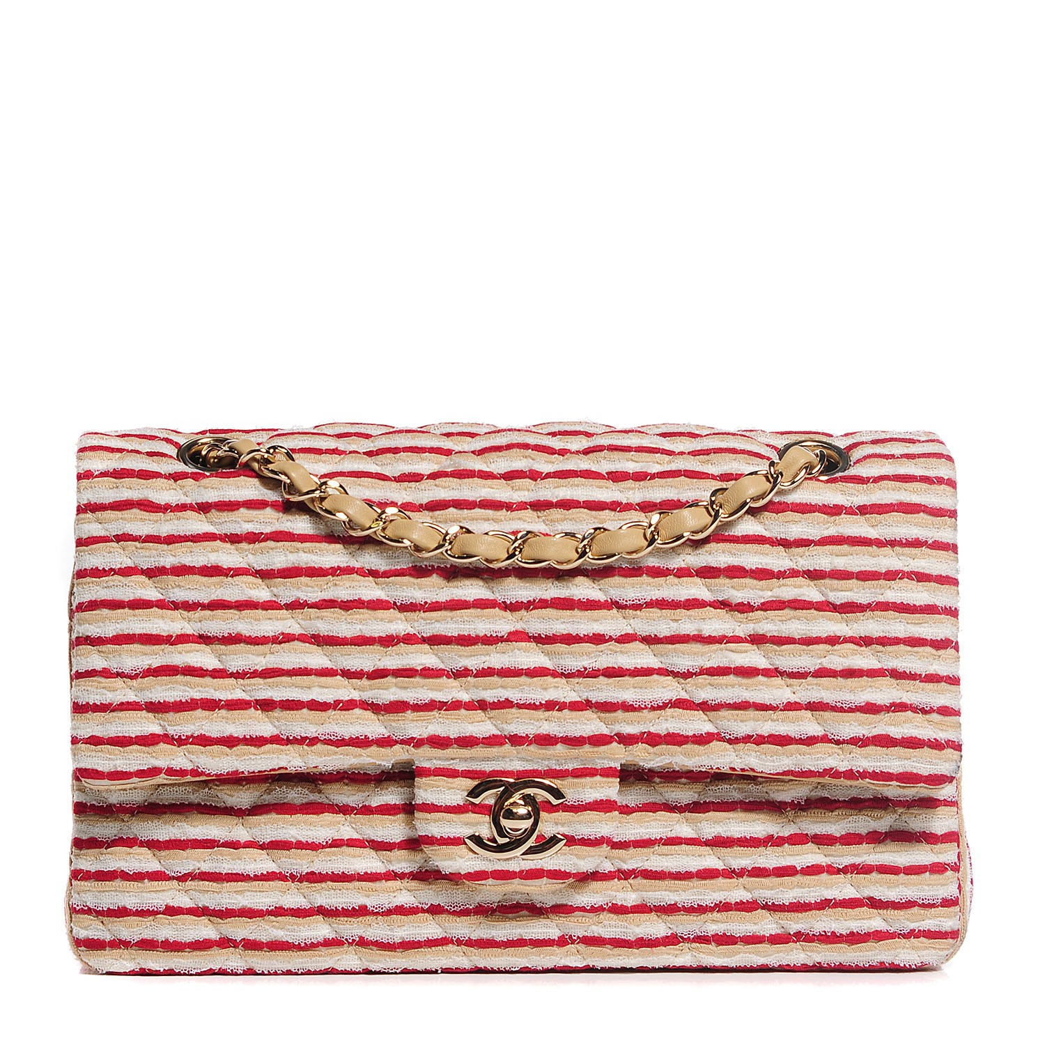 CHANEL Jersey Quilted Medium Coco Sailor Flap Red White 106893