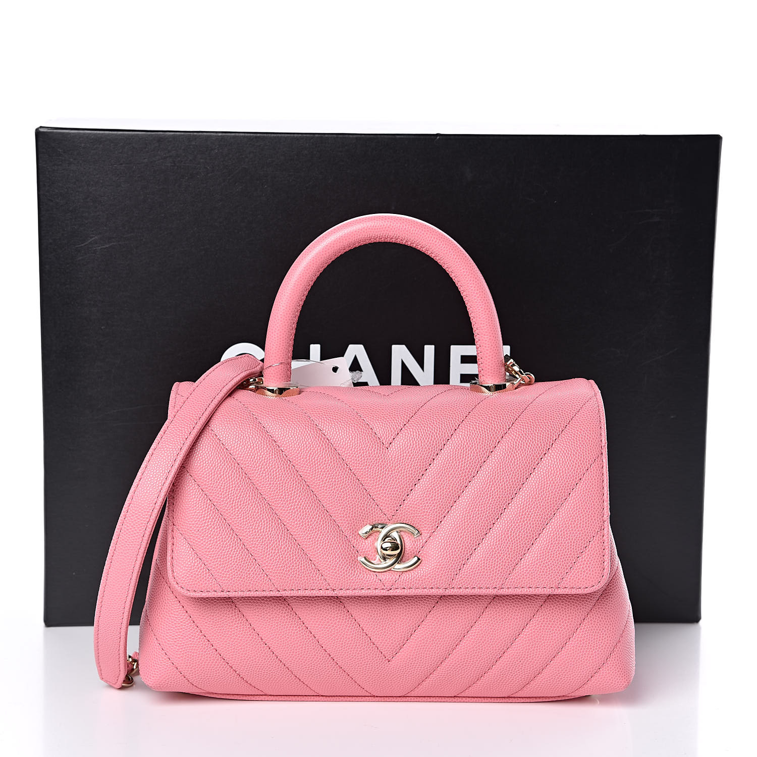 Chanel Caviar Chevron Quilted Mini Coco Handle Flap Pink Fashionphile