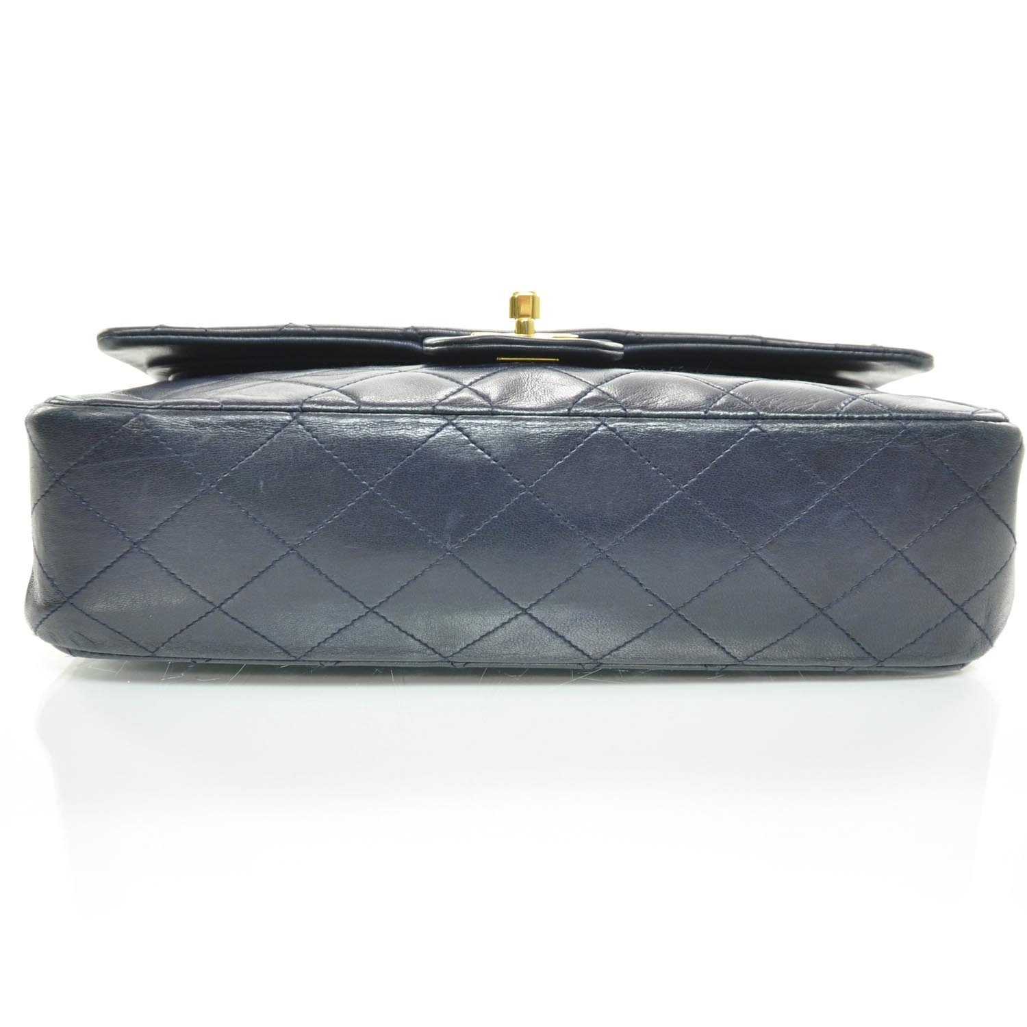 CHANEL Lambskin Quilted Medium Double Flap Navy 28194