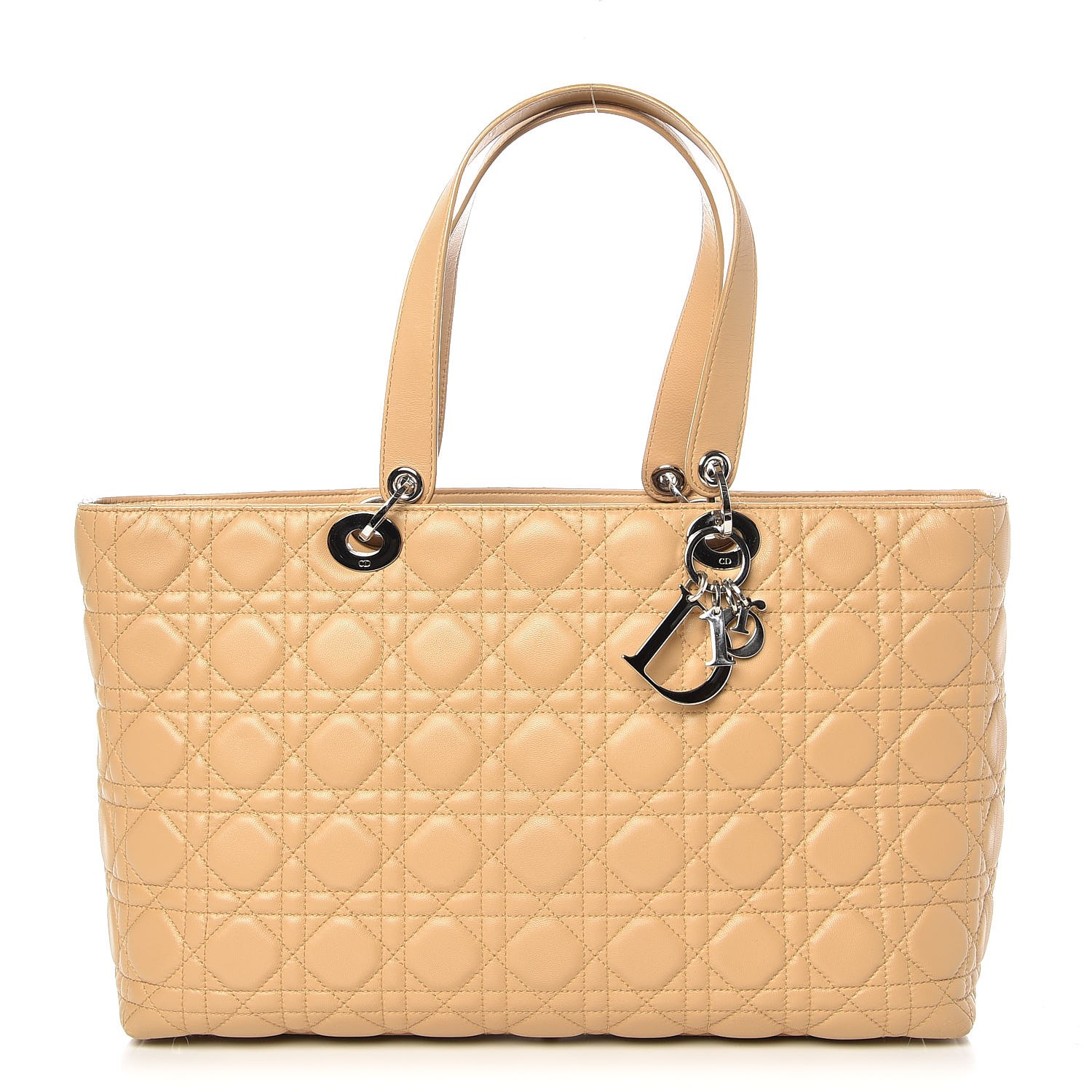 CHRISTIAN DIOR Lambskin Cannage Large Lady Dior Shopper Tote Beige 270942