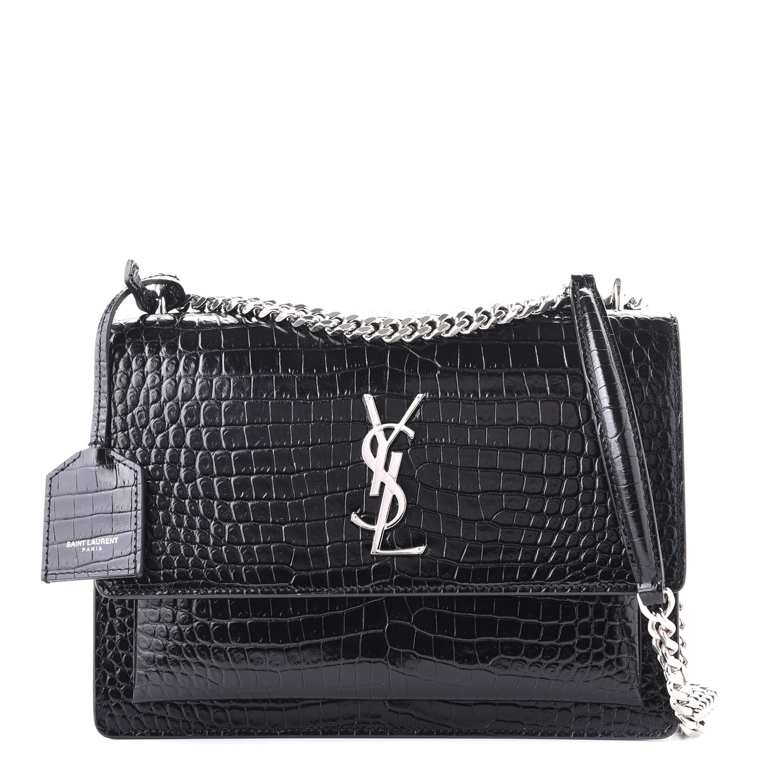 SAINT LAURENT Calfskin Crocodile Embossed Medium Monogram Sunset Black ...