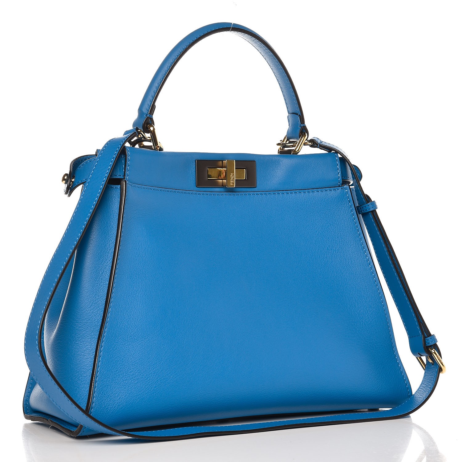 FENDI Calfskin Medium Peekaboo Iconic Satchel Royal Blue 292203