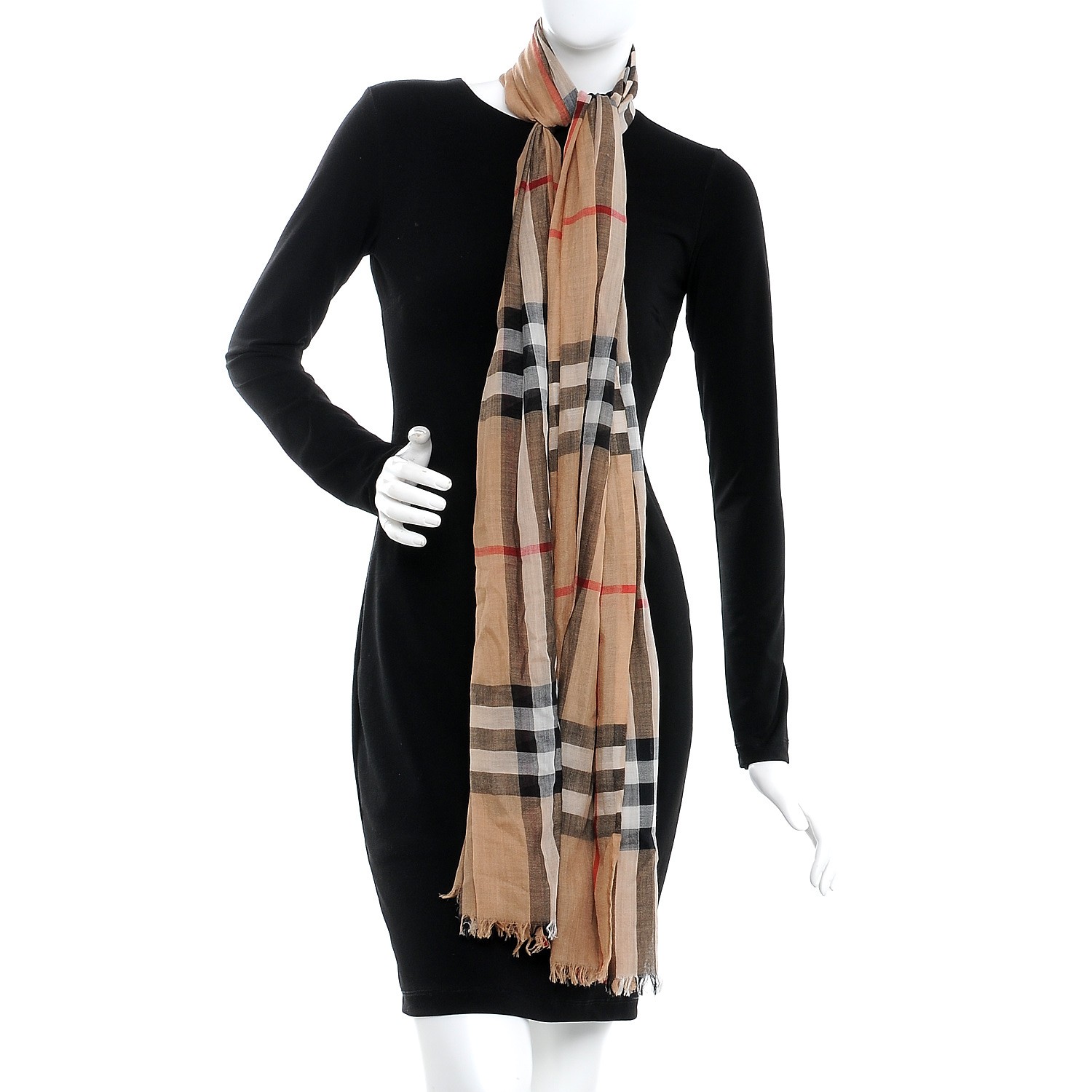 burberry gauze check scarf camel