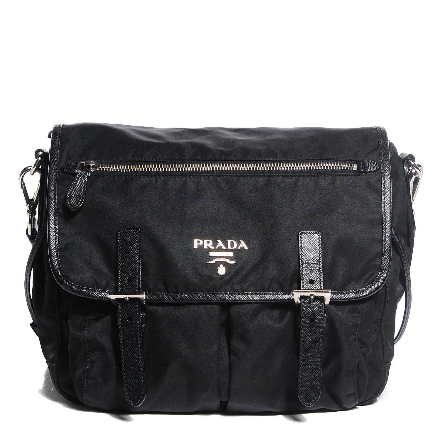 PRADA Tessuto Nylon Saffiano Messenger Bag Nero Black 106145 | FASHIONPHILE