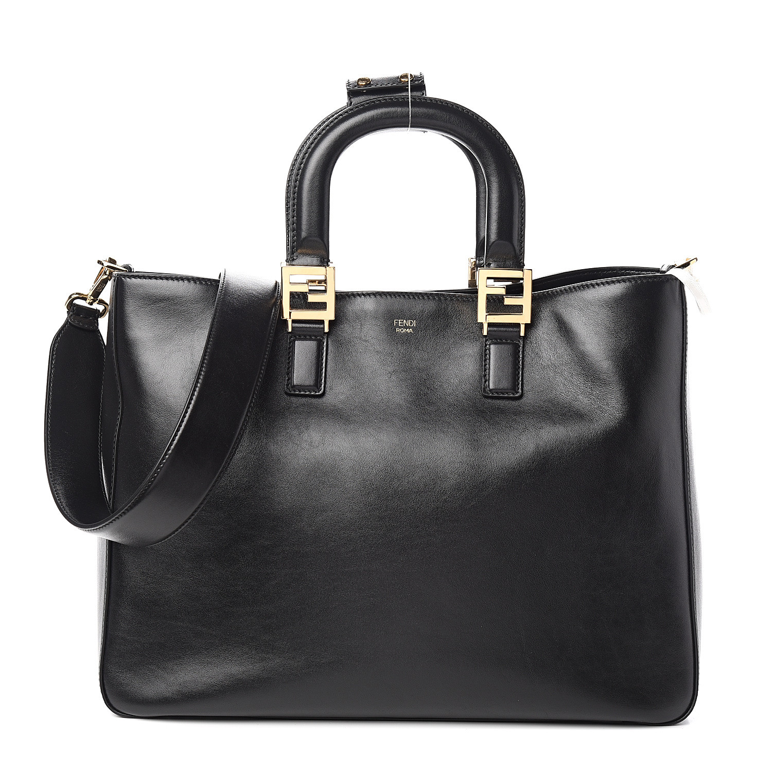 FENDI Vitello Glacier Medium FF Tote Black 545955