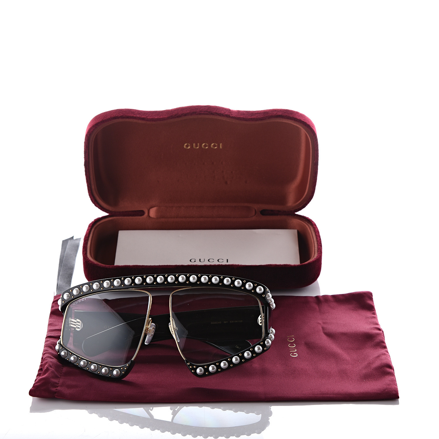 Gucci Acetate Pearl Rectangular Frame Sunglasses Gg0234s Black 544433 