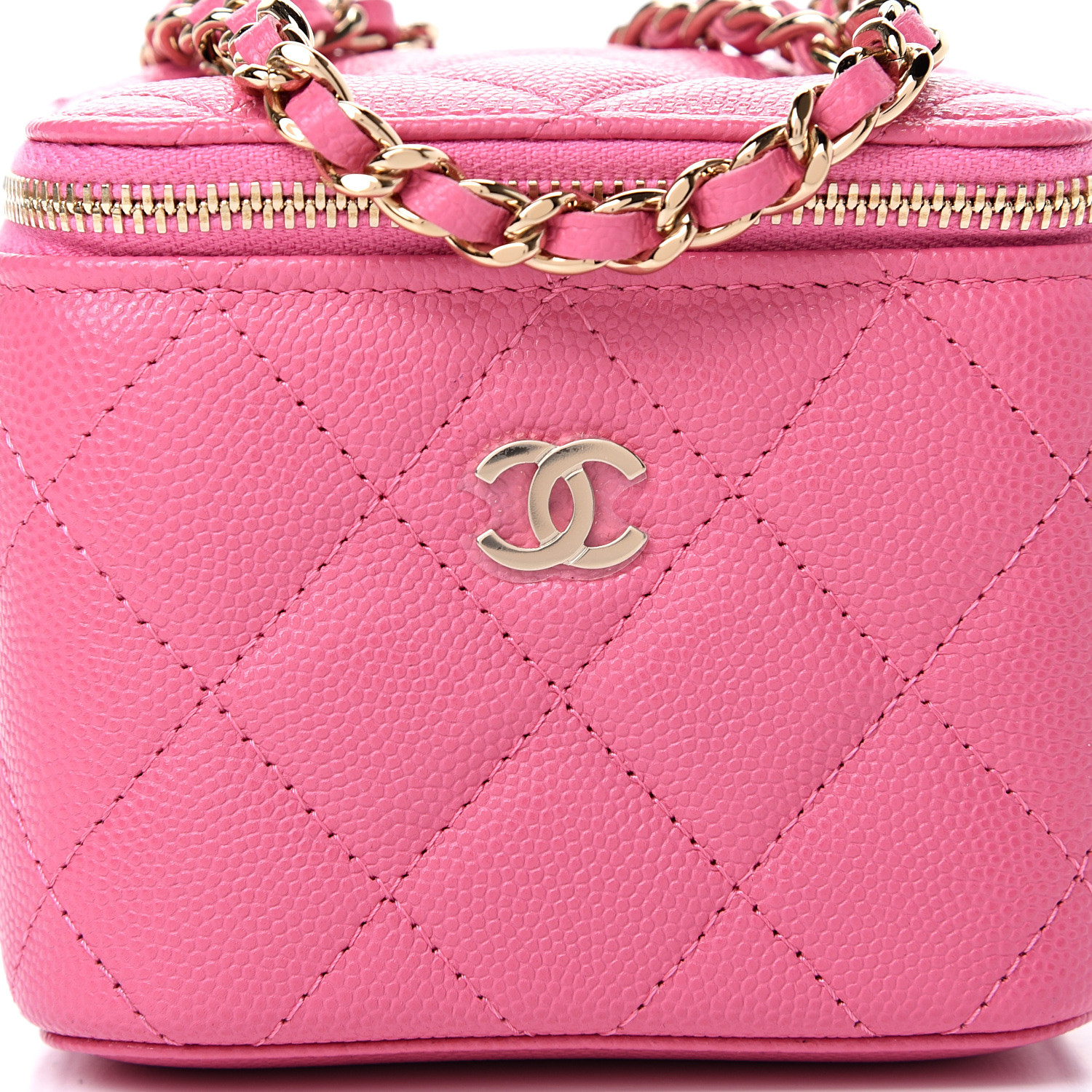 CHANEL Caviar Quilted Mini Vanity Case With Chain Pink 547296