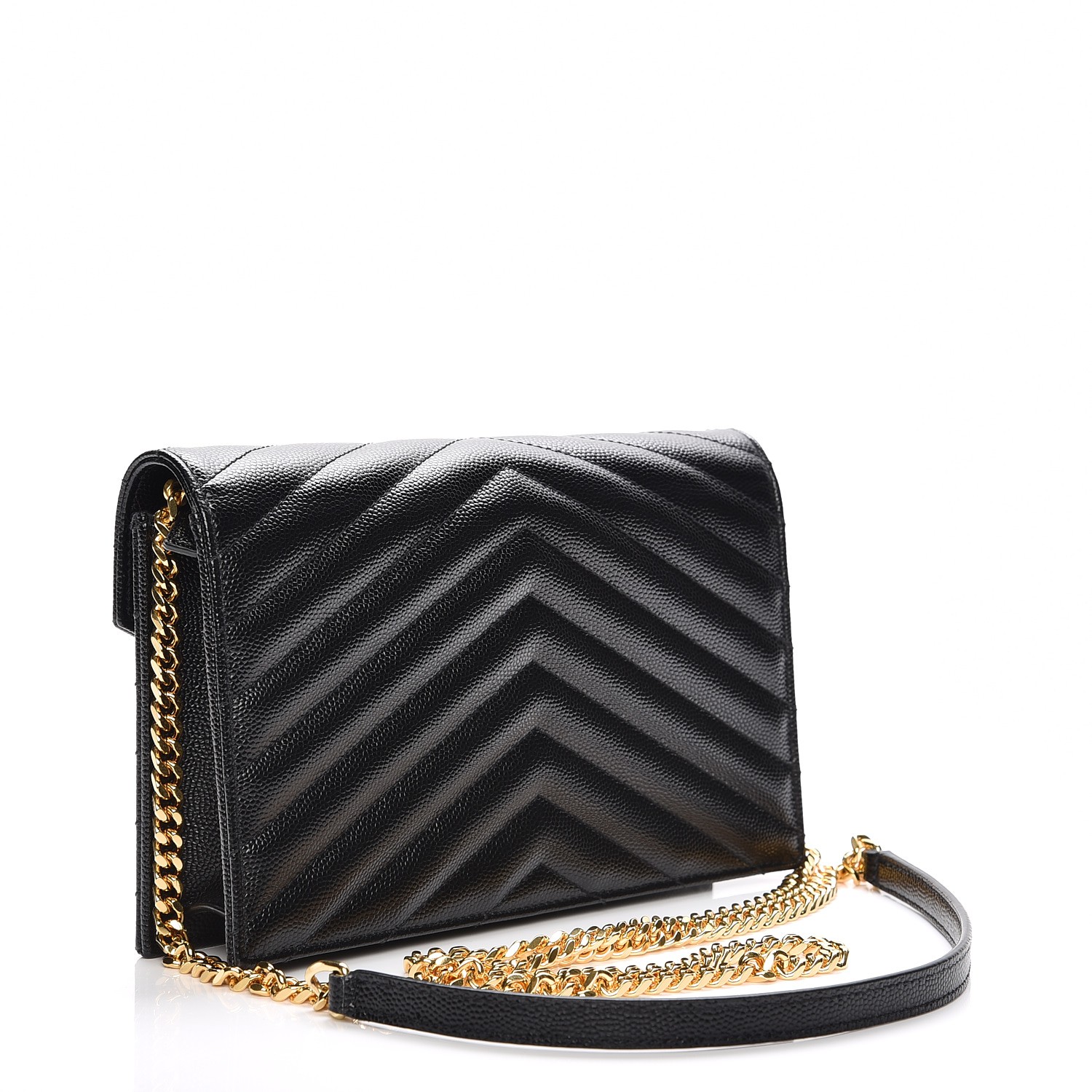 SAINT LAURENT Grain De Poudre Matelasse Chevron Monogram Envelope Chain ...