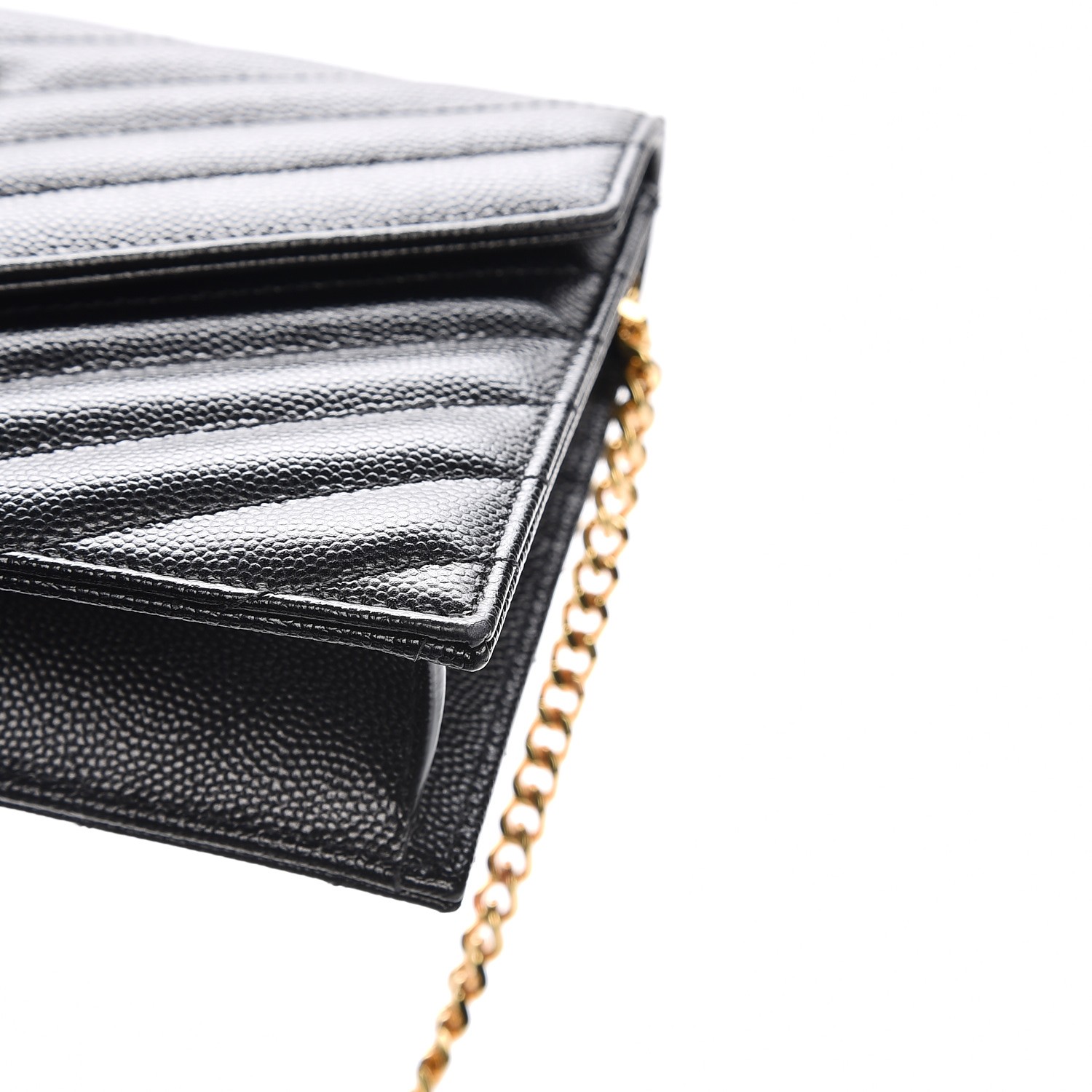 grain de poudre matelasse chevron monogram chain wallet black