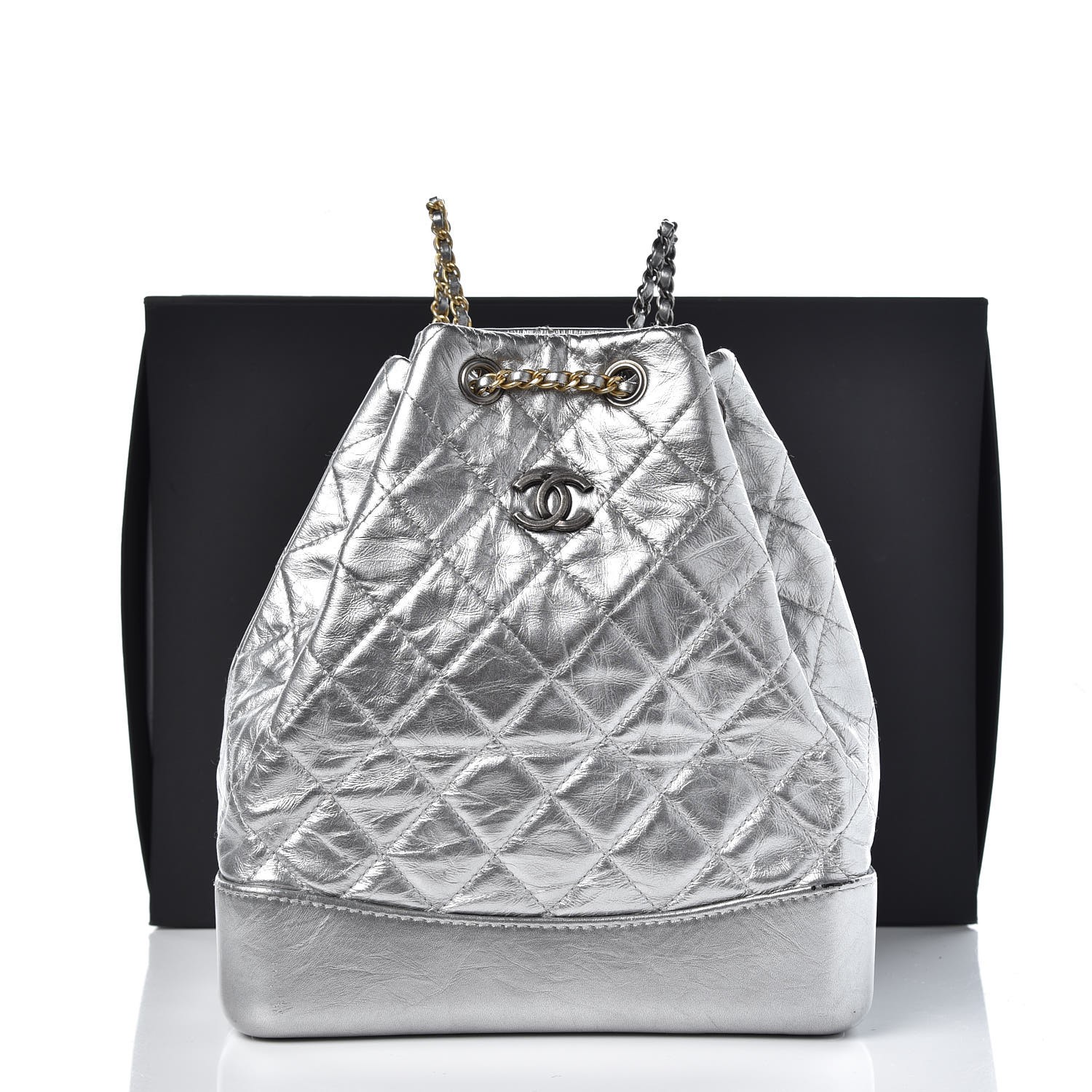 CHANEL Metallic Crumpled Calfskin Quilted Gabrielle ...