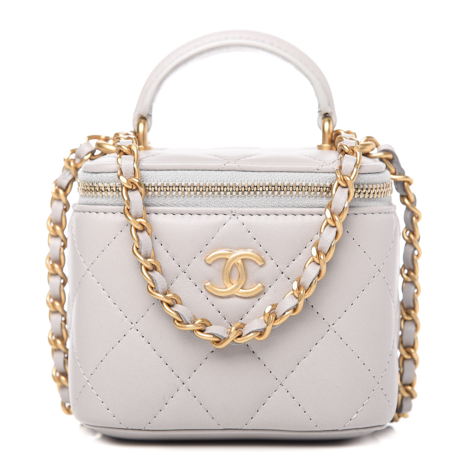 CHANEL Lambskin Quilted Top Handle Mini Vanity Case With Chain Grey ...