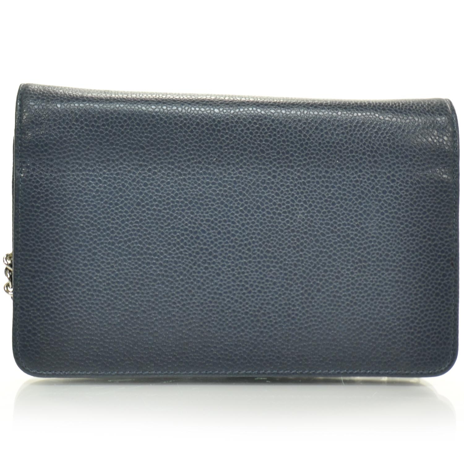 CHANEL Caviar Wallet on Chain WOC Navy Blue 22715