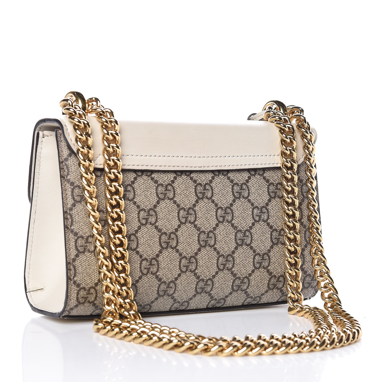 GUCCI GG Supreme Monogram Small Padlock Studded Shoulder Bag White 345737