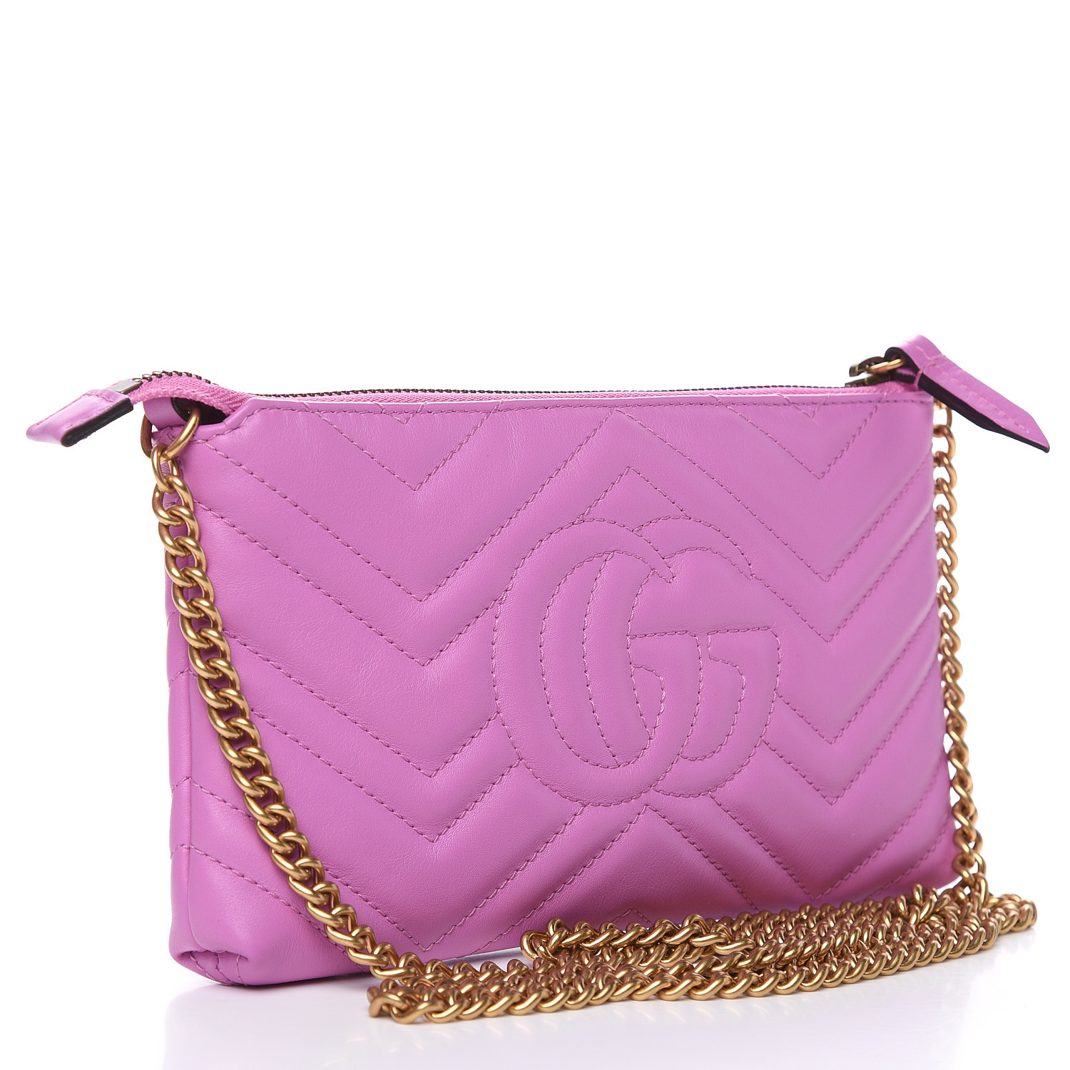 GUCCI Calfskin Matelasse Mini GG Marmont Chain Bag Candy Pink 486490