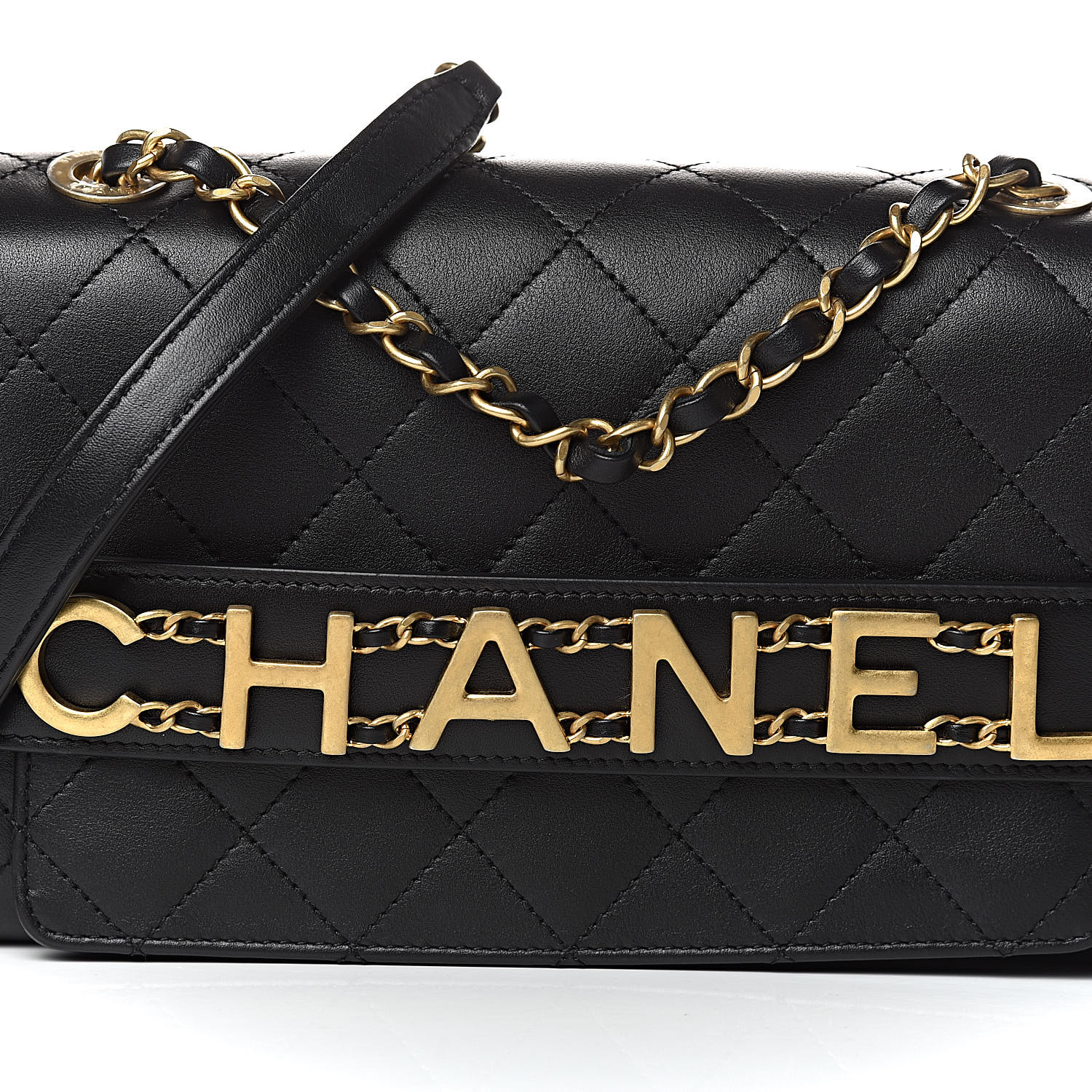 chanel calfskin quilted logo flap black