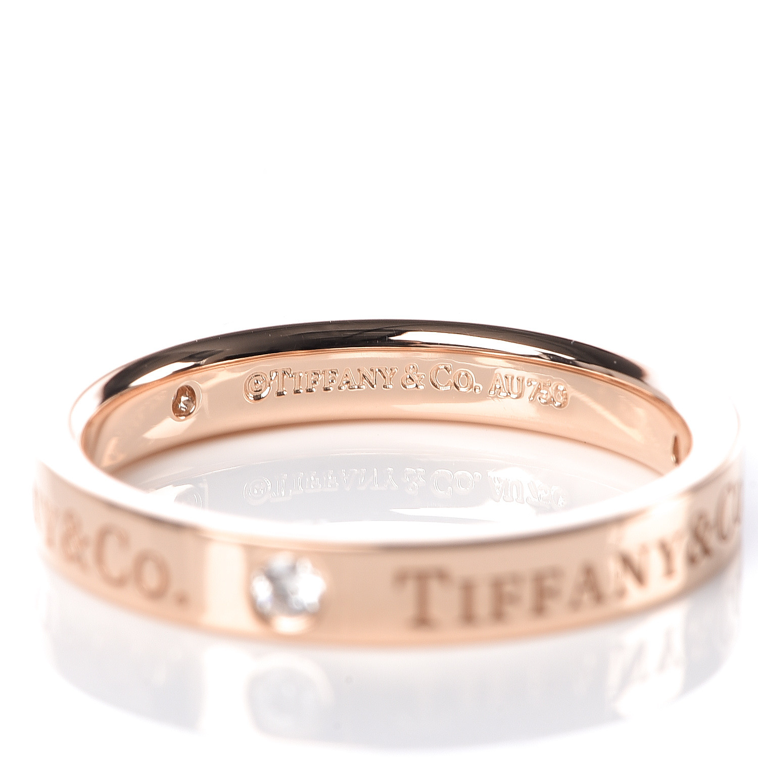 TIFFANY 18K Rose Gold Diamond Logo Band Ring 53 6.25 469951