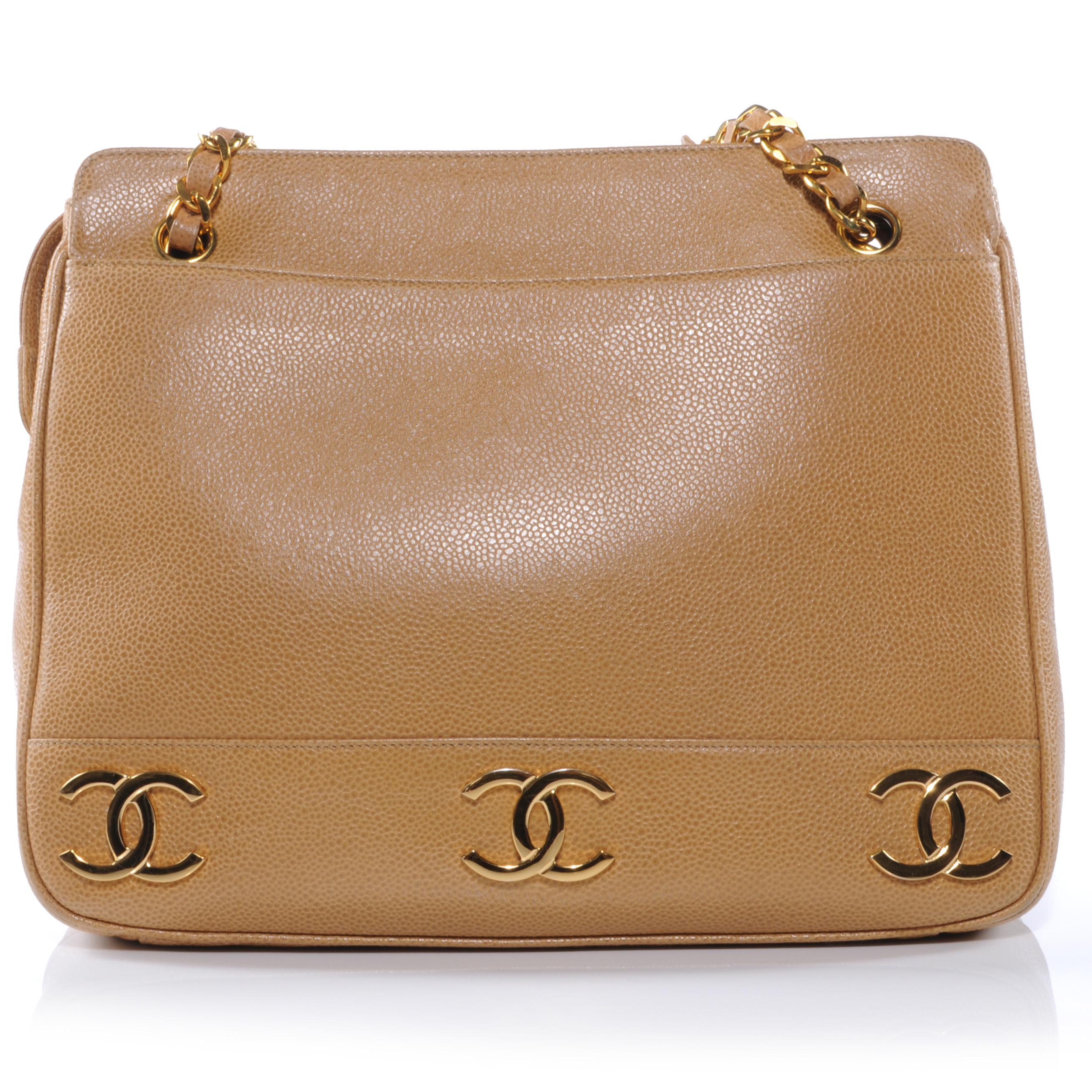 CHANEL Caviar Shoulder Bag Beige 38917